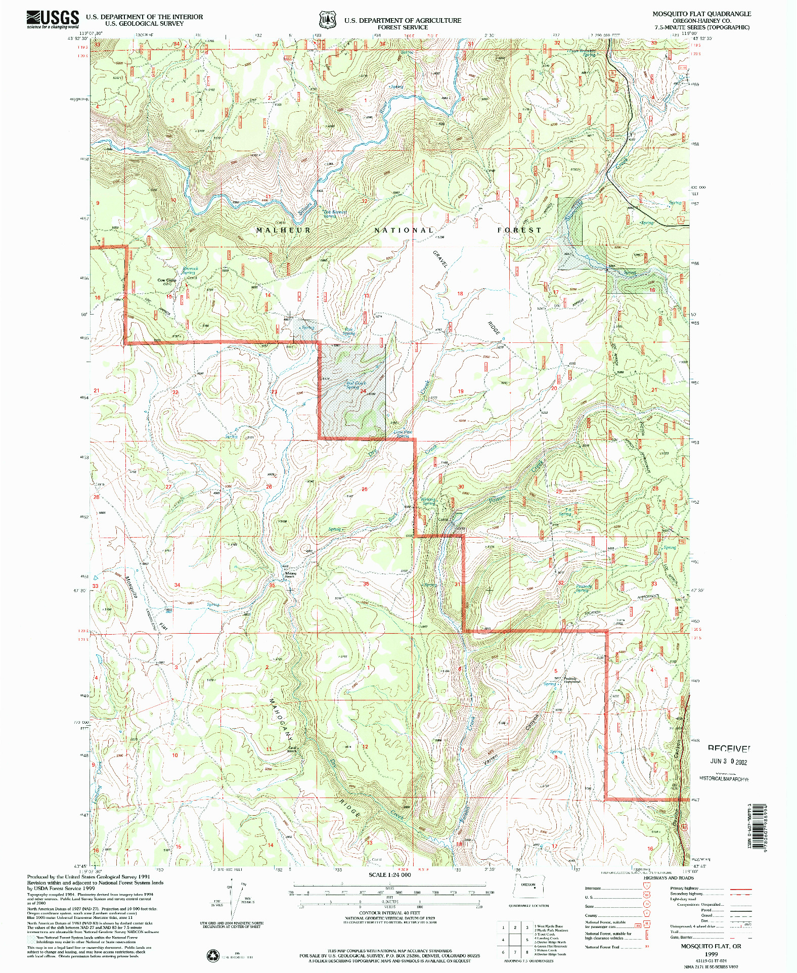 USGS 1:24000-SCALE QUADRANGLE FOR MOSQUITO FLAT, OR 1999