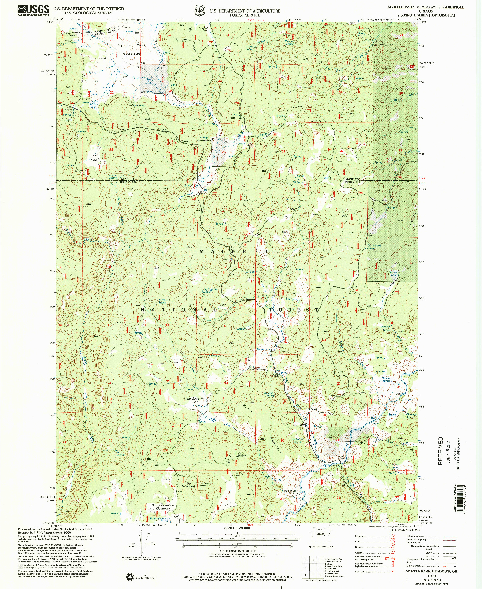 USGS 1:24000-SCALE QUADRANGLE FOR MYRTLE PARK MEADOWS, OR 1999