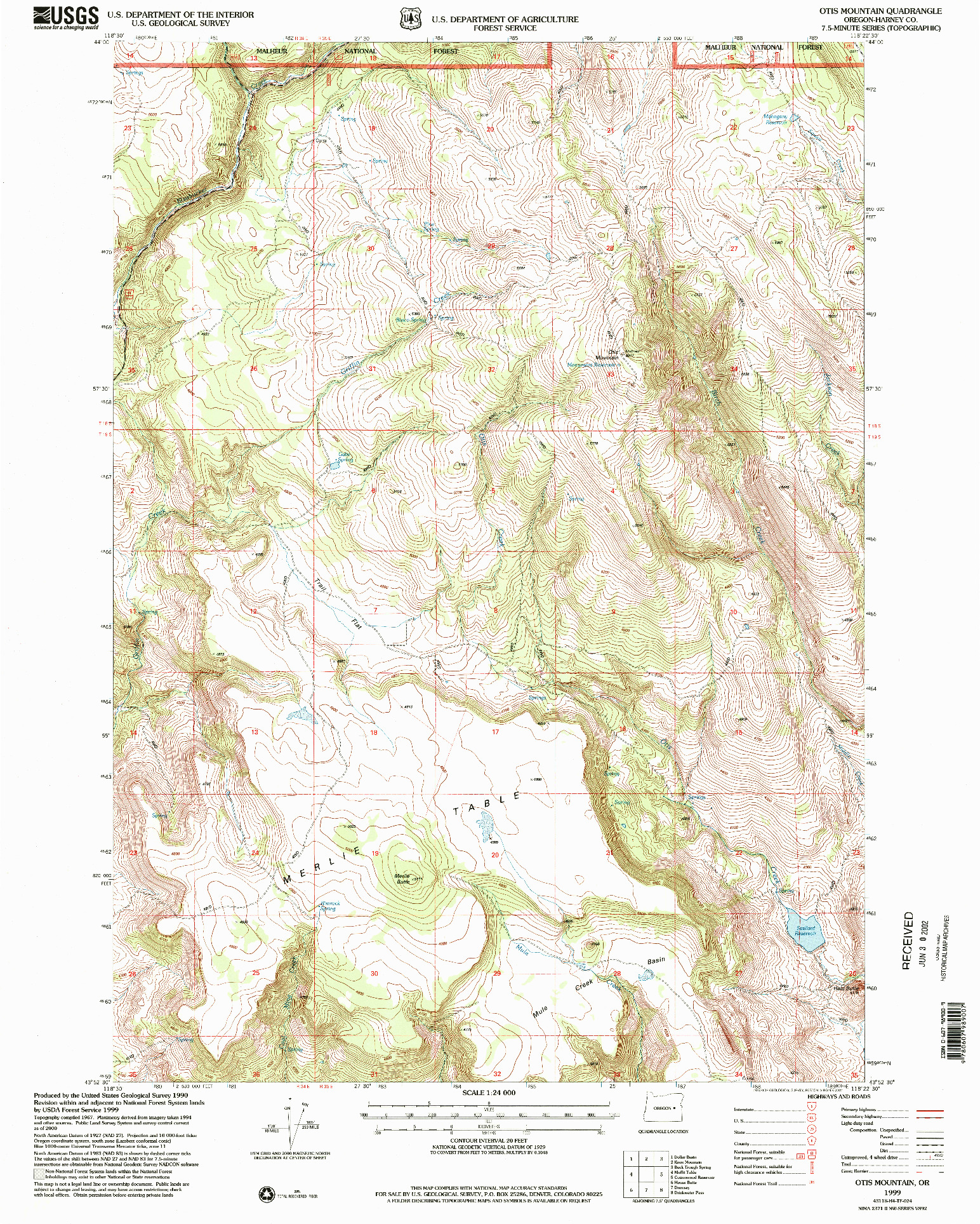 USGS 1:24000-SCALE QUADRANGLE FOR OTIS MOUNTAIN, OR 1999