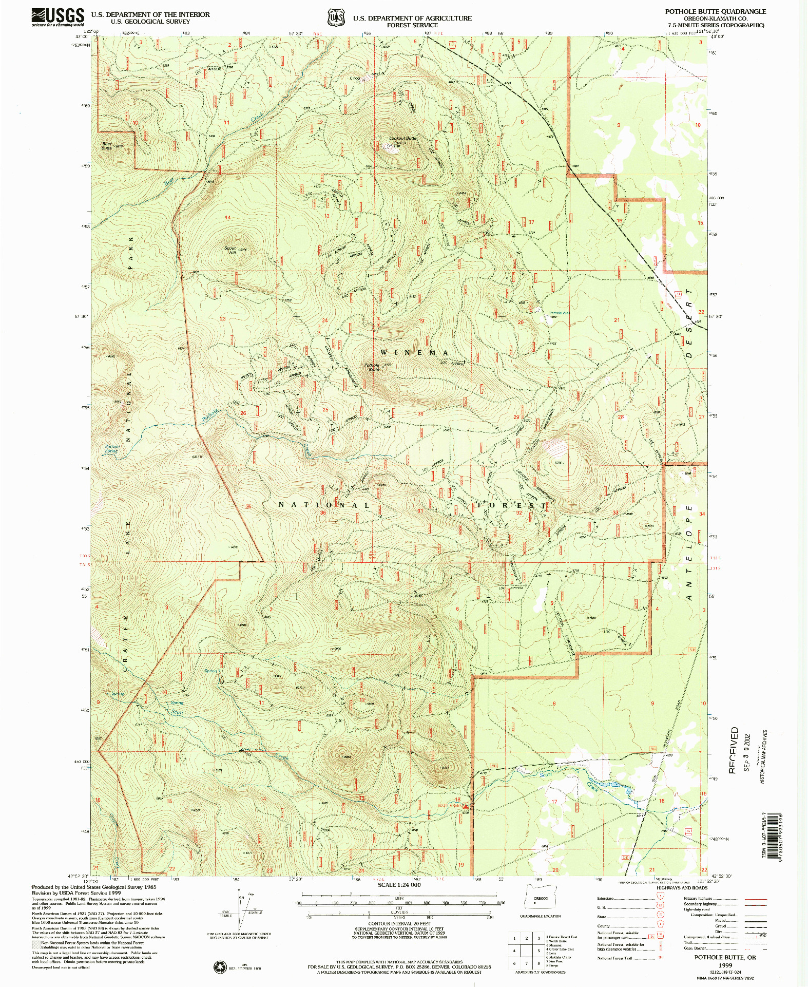 USGS 1:24000-SCALE QUADRANGLE FOR POTHOLE BUTTE, OR 1999