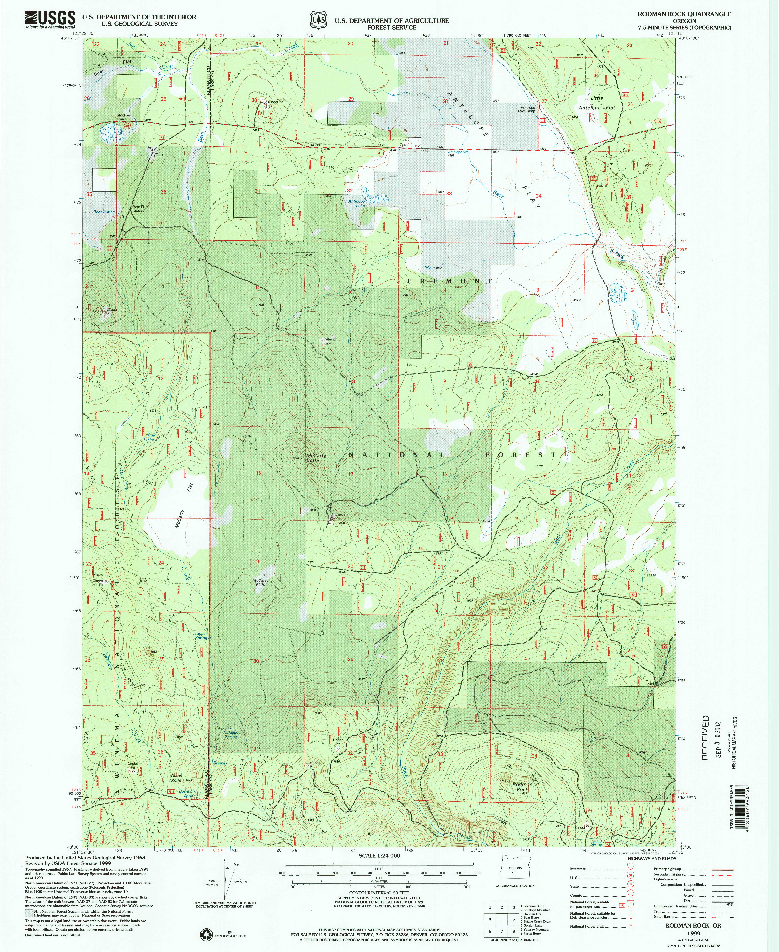 USGS 1:24000-SCALE QUADRANGLE FOR RODMAN ROCK, OR 1999