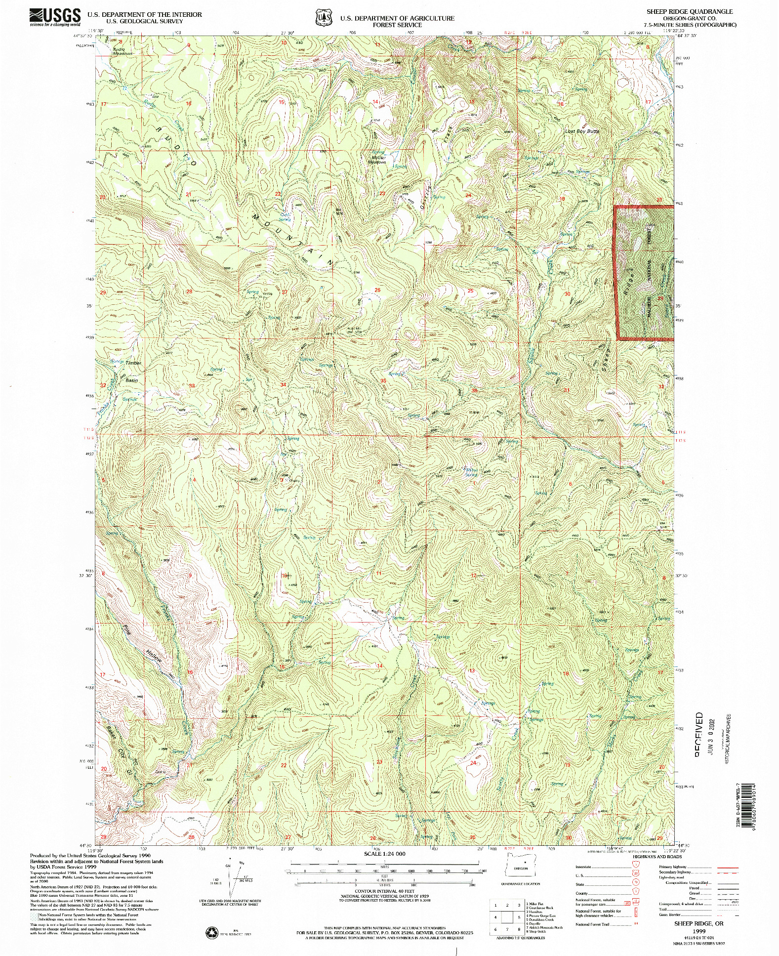 USGS 1:24000-SCALE QUADRANGLE FOR SHEEP RIDGE, OR 1999