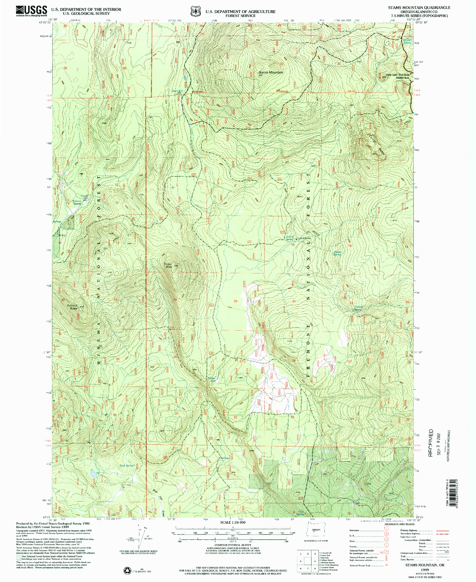 USGS 1:24000-SCALE QUADRANGLE FOR STAMS MOUNTAIN, OR 1999