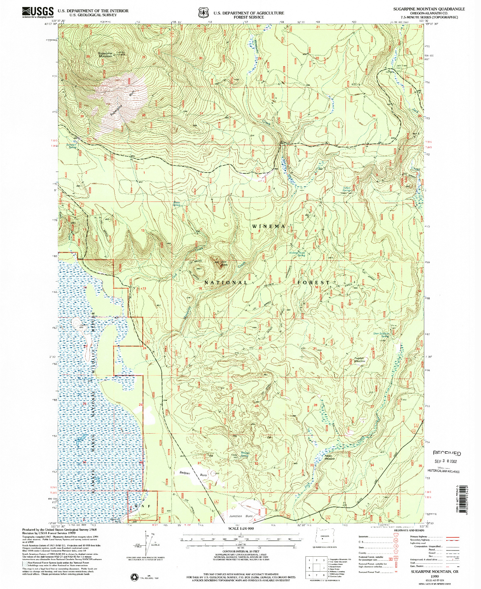 USGS 1:24000-SCALE QUADRANGLE FOR SUGARPINE MOUNTAIN, OR 1999