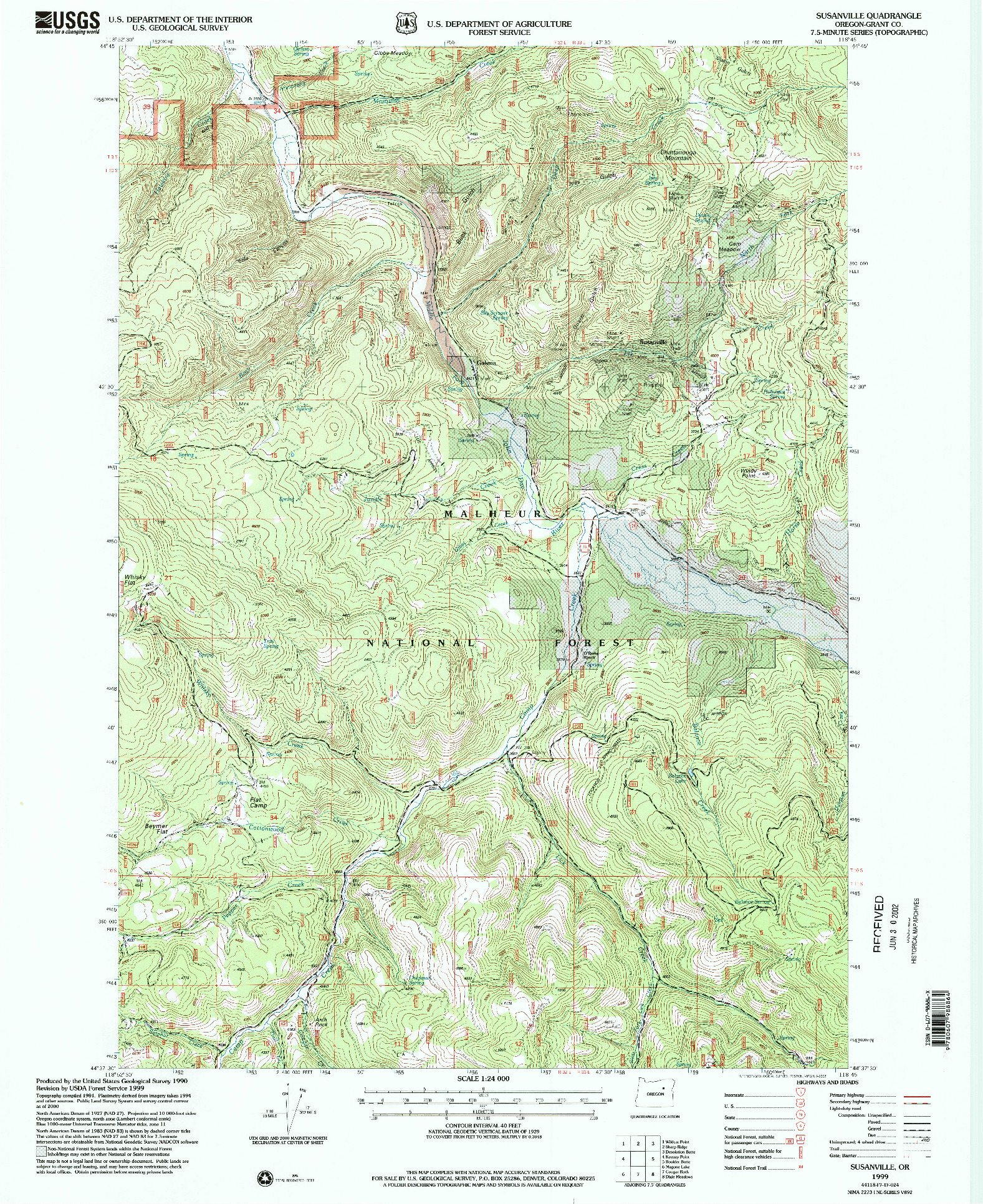 USGS 1:24000-SCALE QUADRANGLE FOR SUSANVILLE, OR 1999