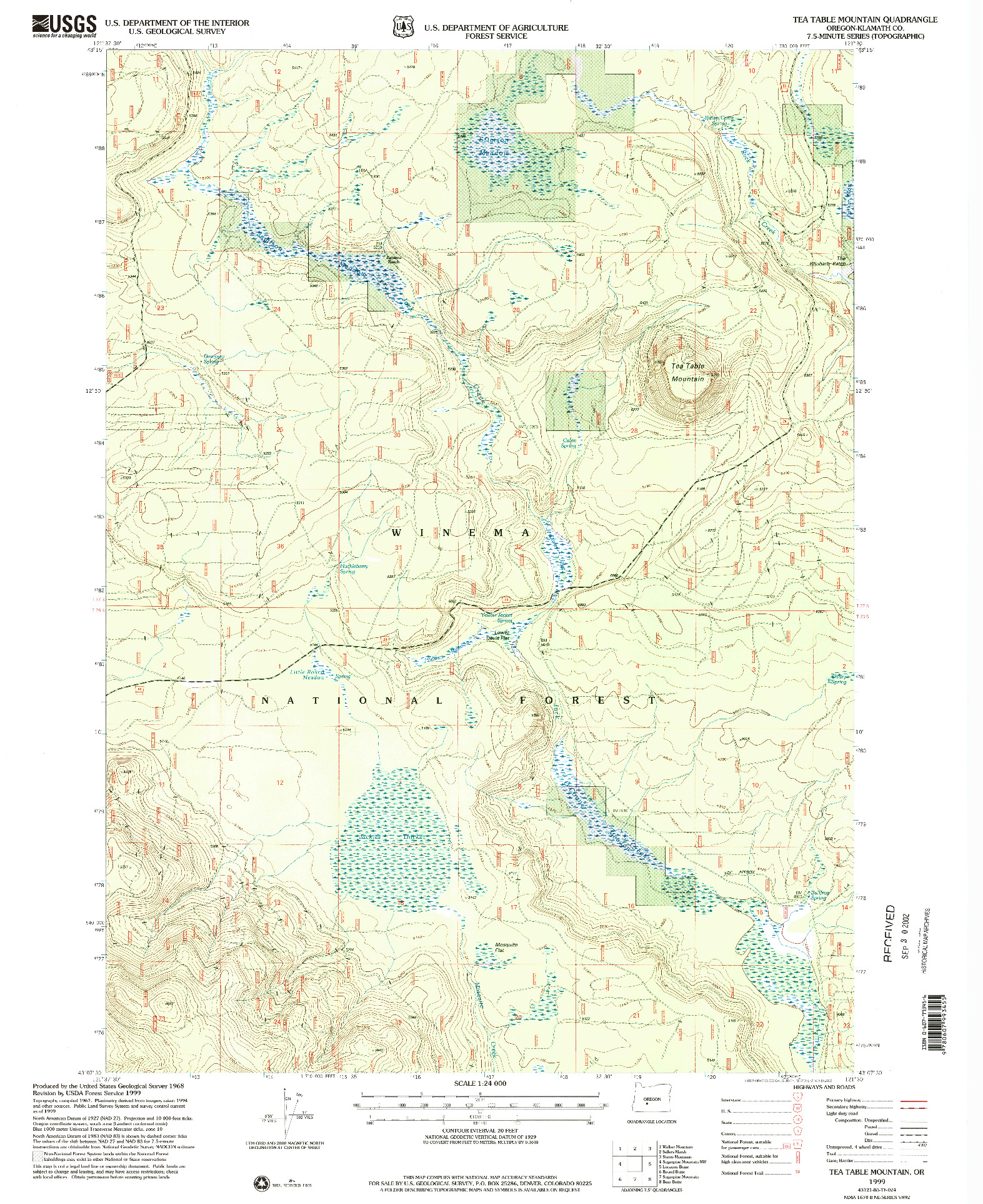 USGS 1:24000-SCALE QUADRANGLE FOR TEA TABLE MOUNTAIN, OR 1999