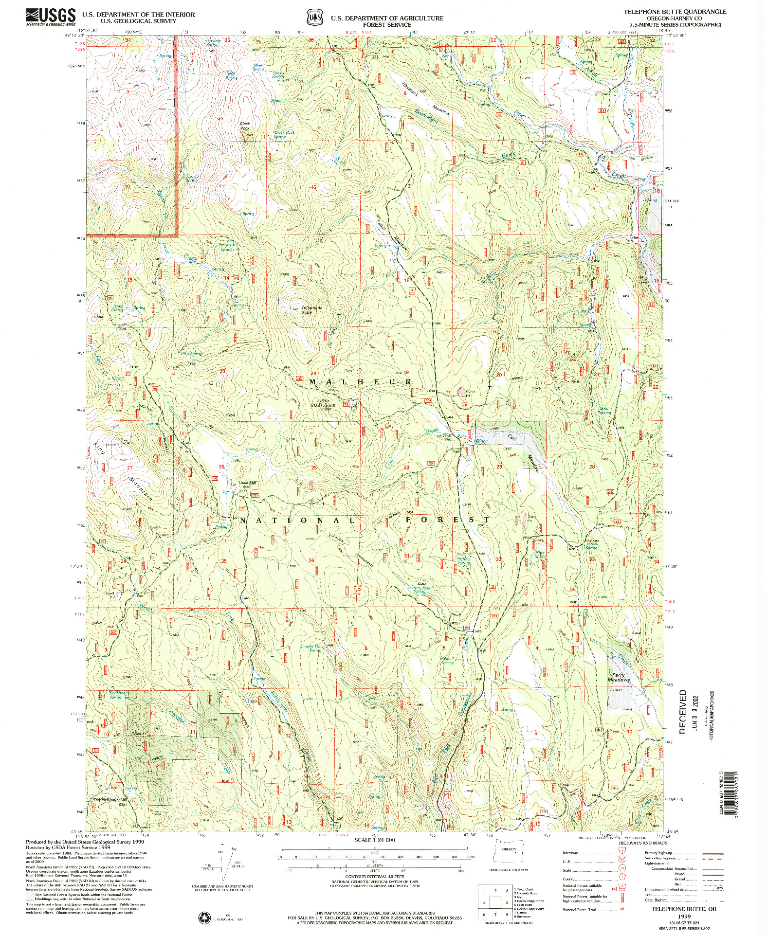 USGS 1:24000-SCALE QUADRANGLE FOR TELEPHONE BUTTE, OR 1999