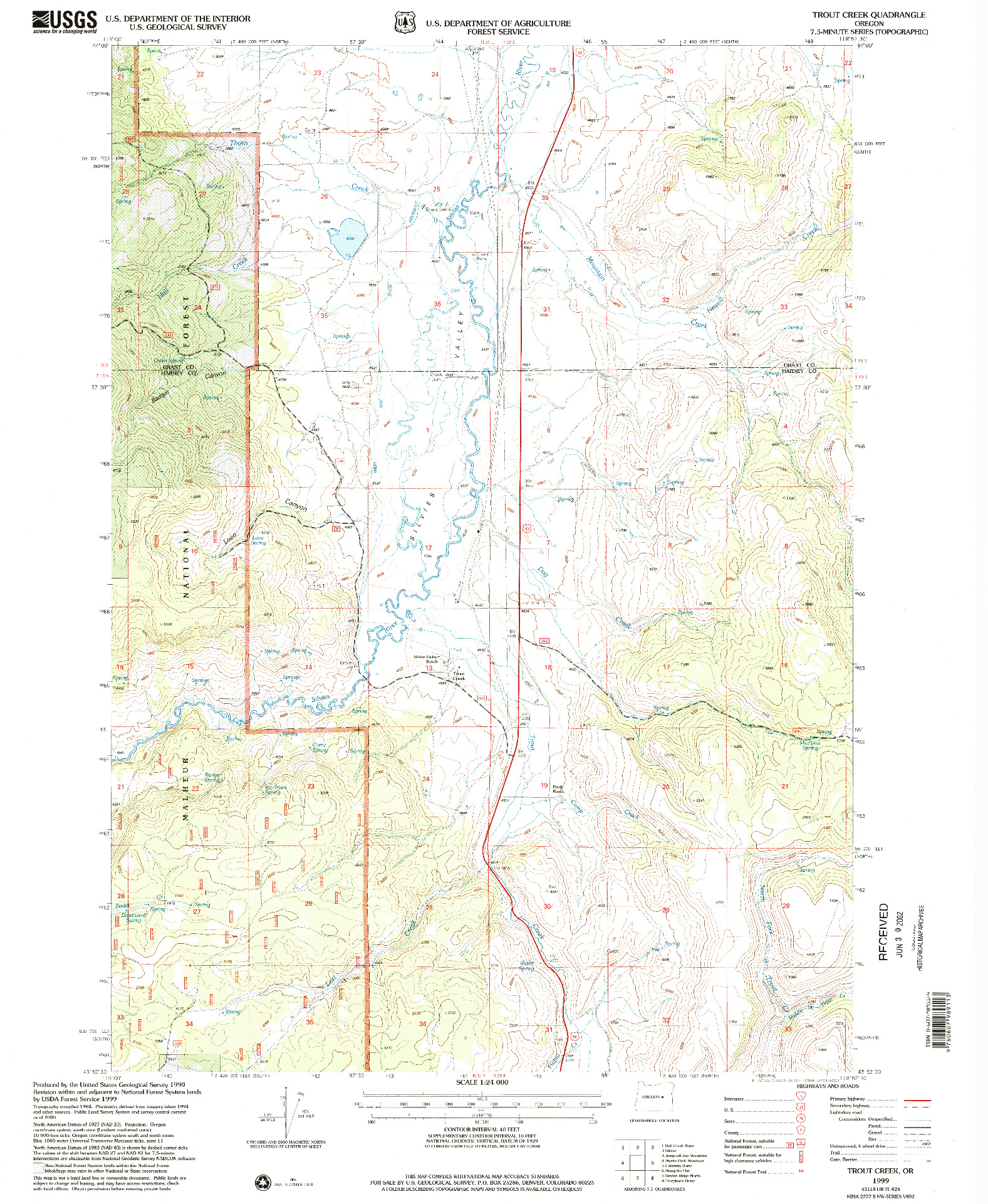 USGS 1:24000-SCALE QUADRANGLE FOR TROUT CREEK, OR 1999