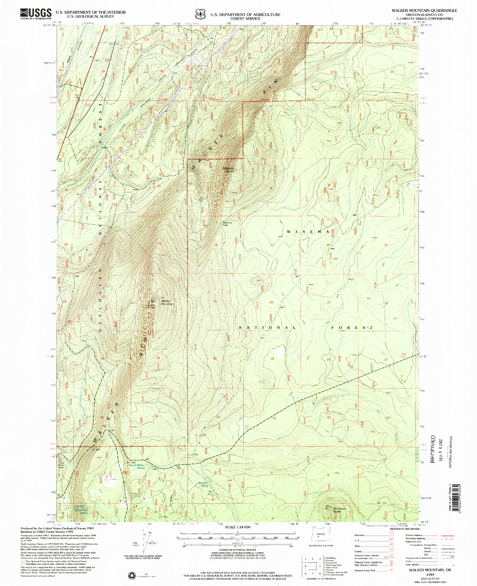 USGS 1:24000-SCALE QUADRANGLE FOR WALKER MOUNTAIN, OR 1999