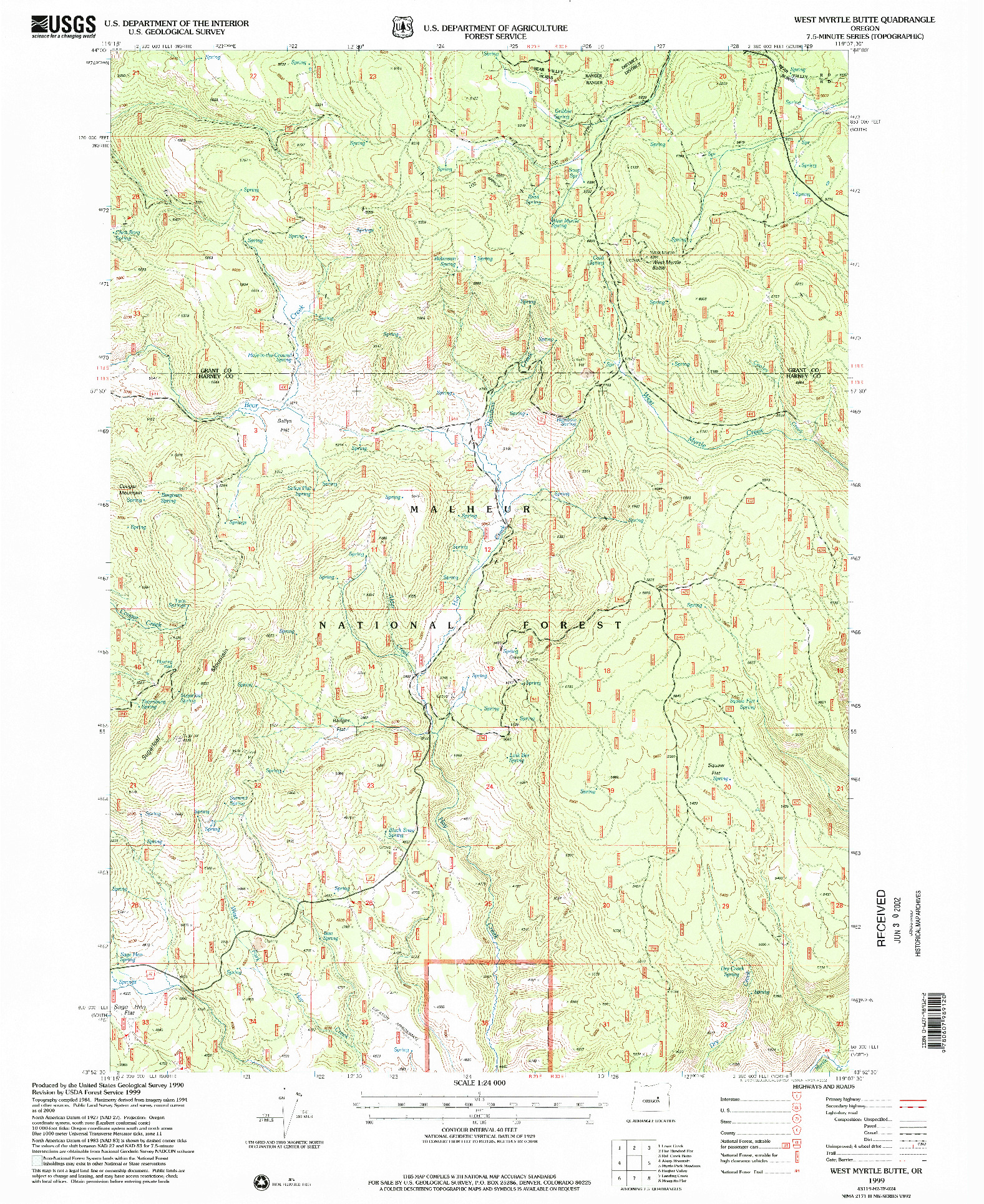 USGS 1:24000-SCALE QUADRANGLE FOR WEST MYRTLE BUTTE, OR 1999