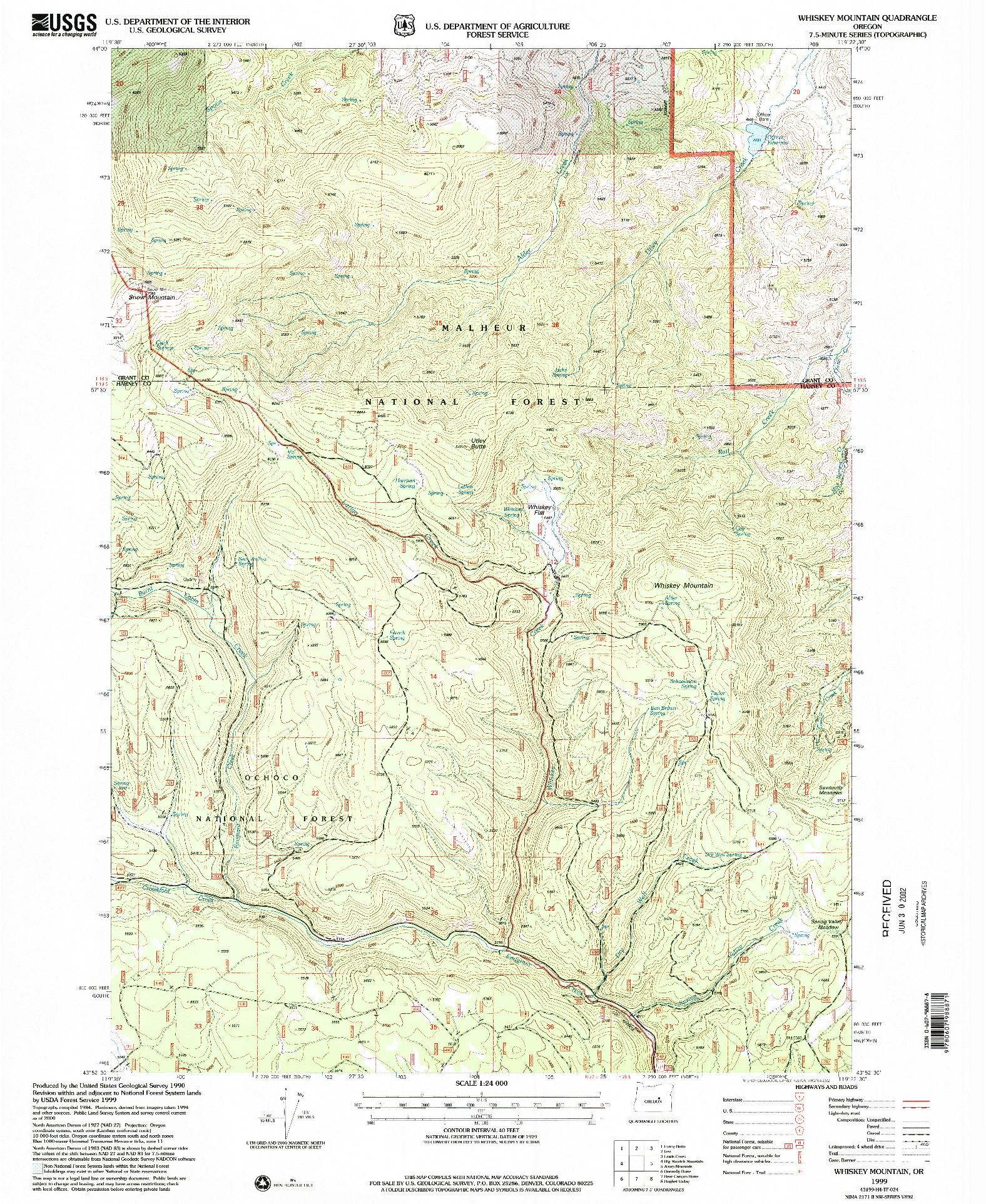 USGS 1:24000-SCALE QUADRANGLE FOR WHISKEY MOUNTAIN, OR 1999