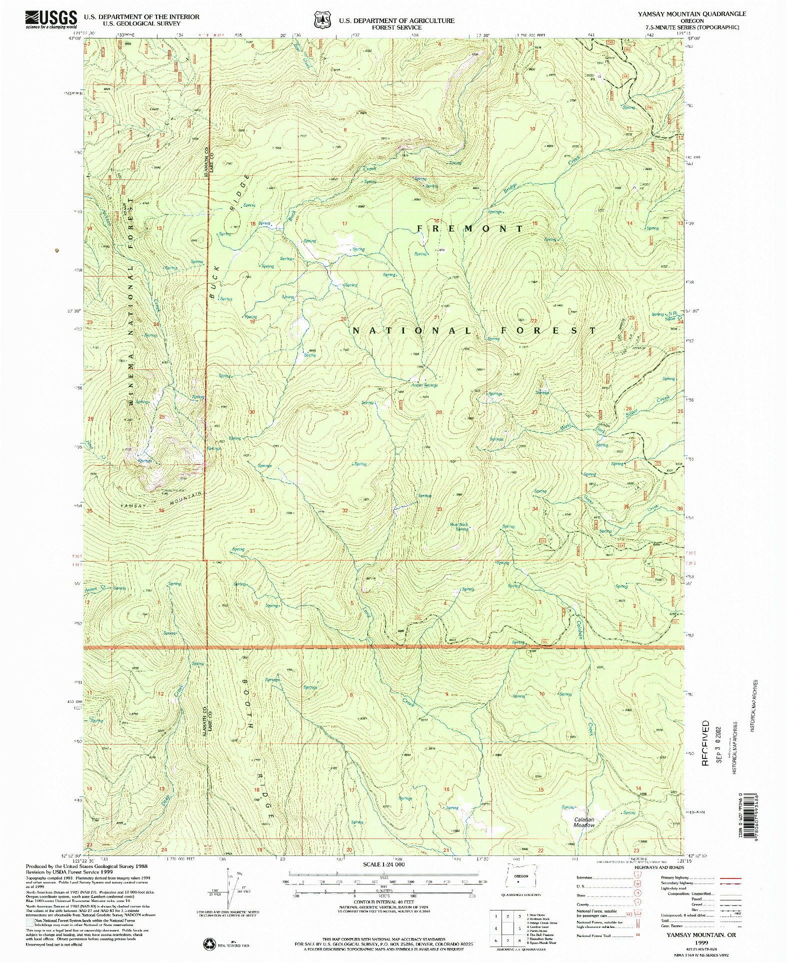 USGS 1:24000-SCALE QUADRANGLE FOR YAMSAY MOUNTAIN, OR 1999