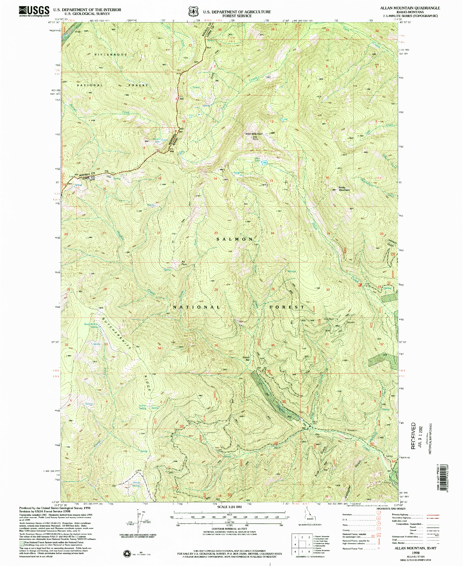 USGS 1:24000-SCALE QUADRANGLE FOR ALLAN MOUNTAIN, ID 1998