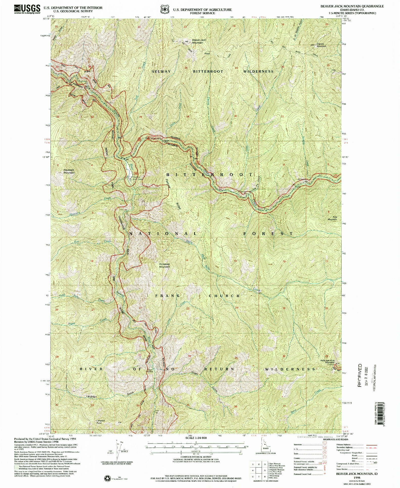 USGS 1:24000-SCALE QUADRANGLE FOR BEAVER JACK MOUNTAIN, ID 1998