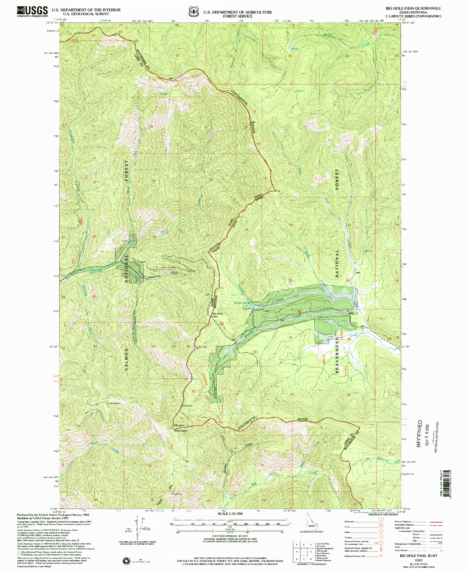 USGS 1:24000-SCALE QUADRANGLE FOR BIG HOLE PASS, ID 1997