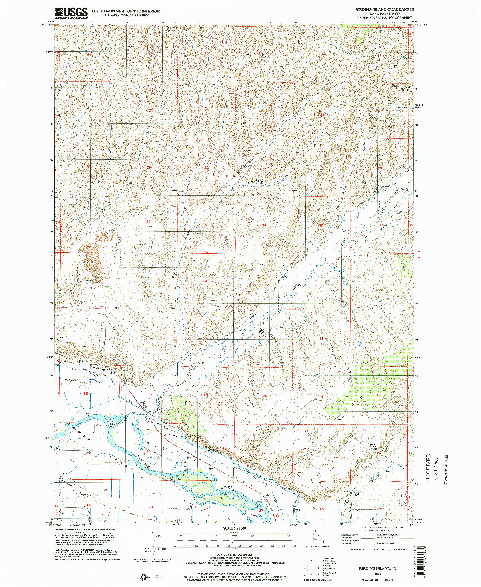 USGS 1:24000-SCALE QUADRANGLE FOR BIRDING ISLAND, ID 1998