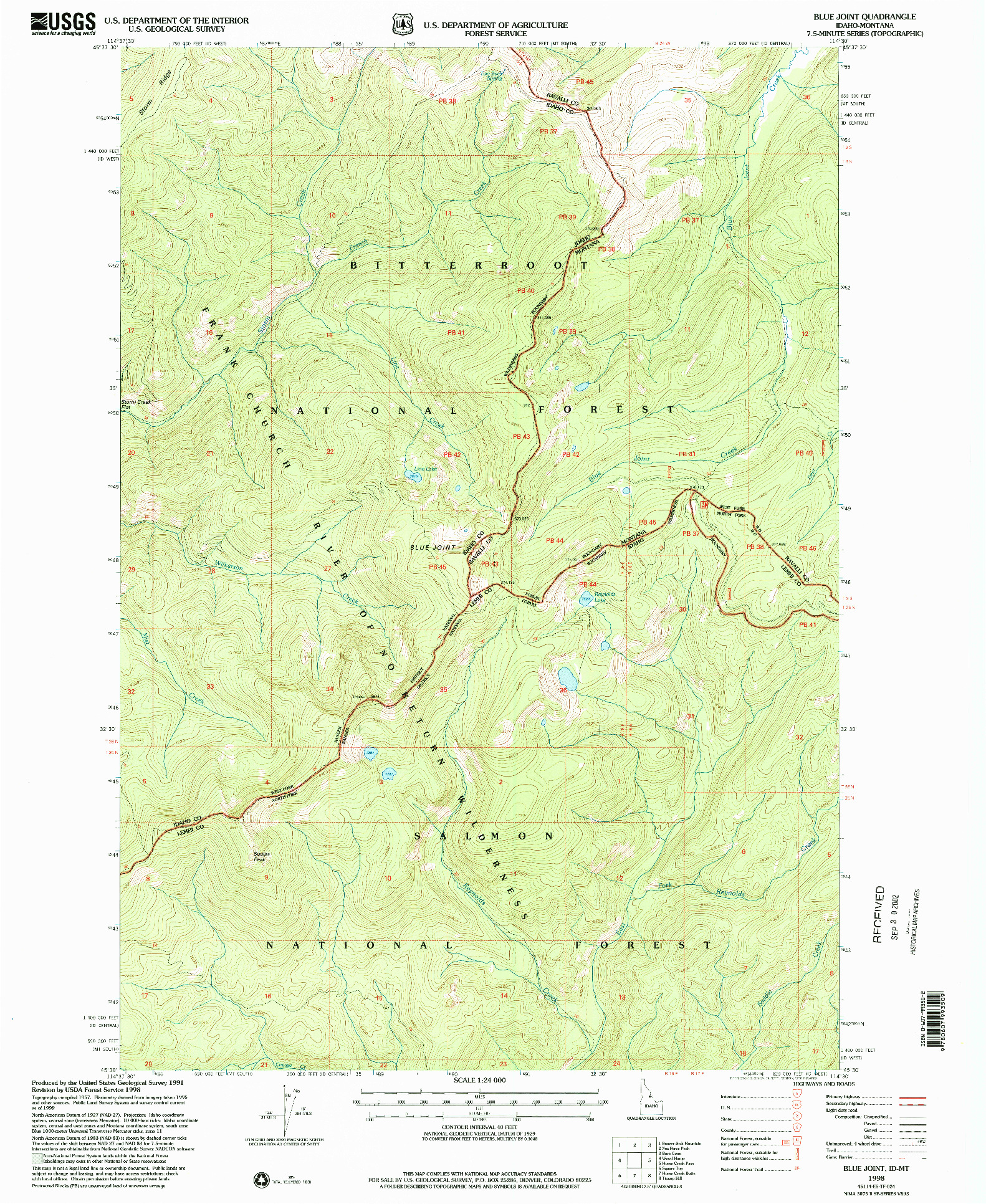 USGS 1:24000-SCALE QUADRANGLE FOR BLUE JOINT, ID 1998