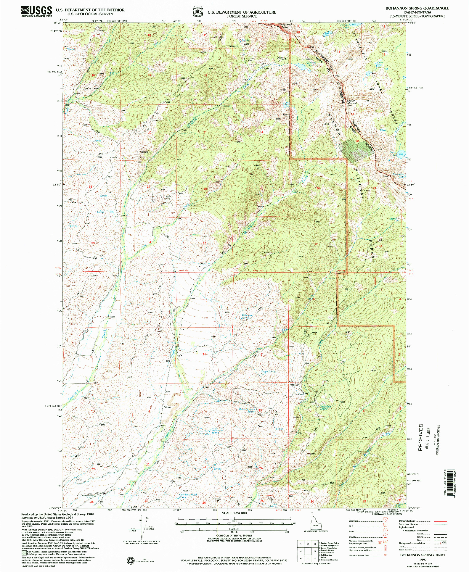 USGS 1:24000-SCALE QUADRANGLE FOR BOHANNON SPRING, ID 1997