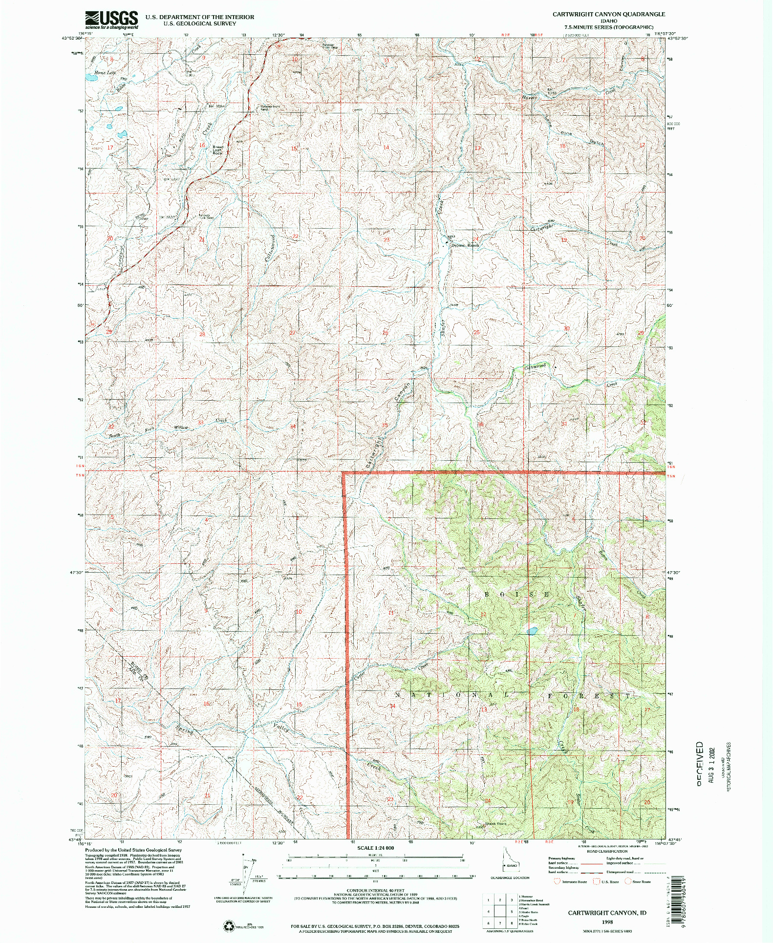 USGS 1:24000-SCALE QUADRANGLE FOR CARTWRIGHT CANYON, ID 1998
