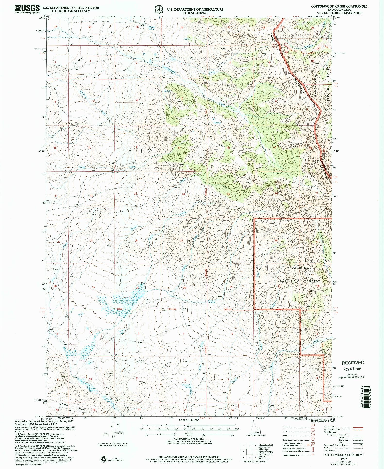 USGS 1:24000-SCALE QUADRANGLE FOR COTTONWOOD CREEK, ID 1997