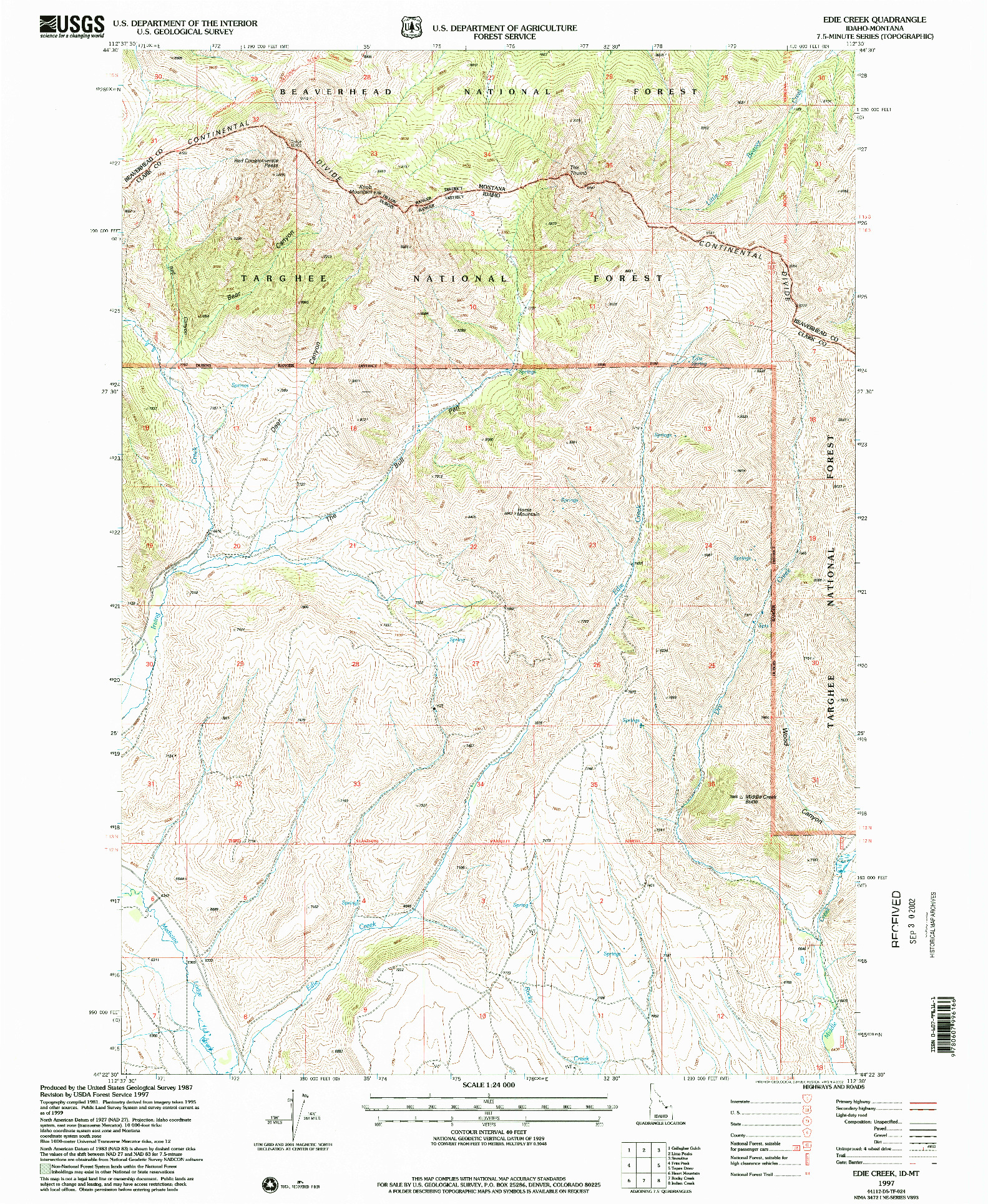 USGS 1:24000-SCALE QUADRANGLE FOR EDIE CREEK, ID 1997