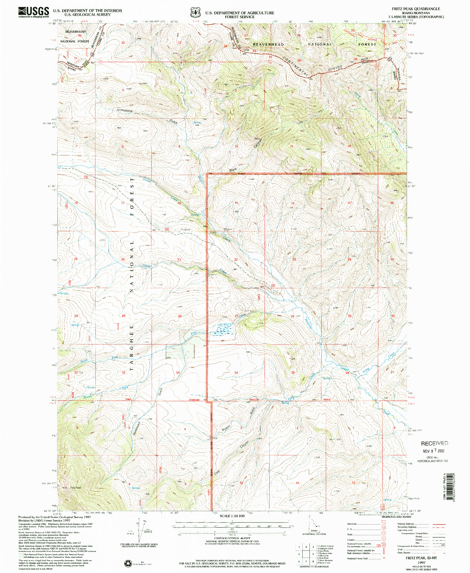 USGS 1:24000-SCALE QUADRANGLE FOR FRITZ PEAK, ID 1997