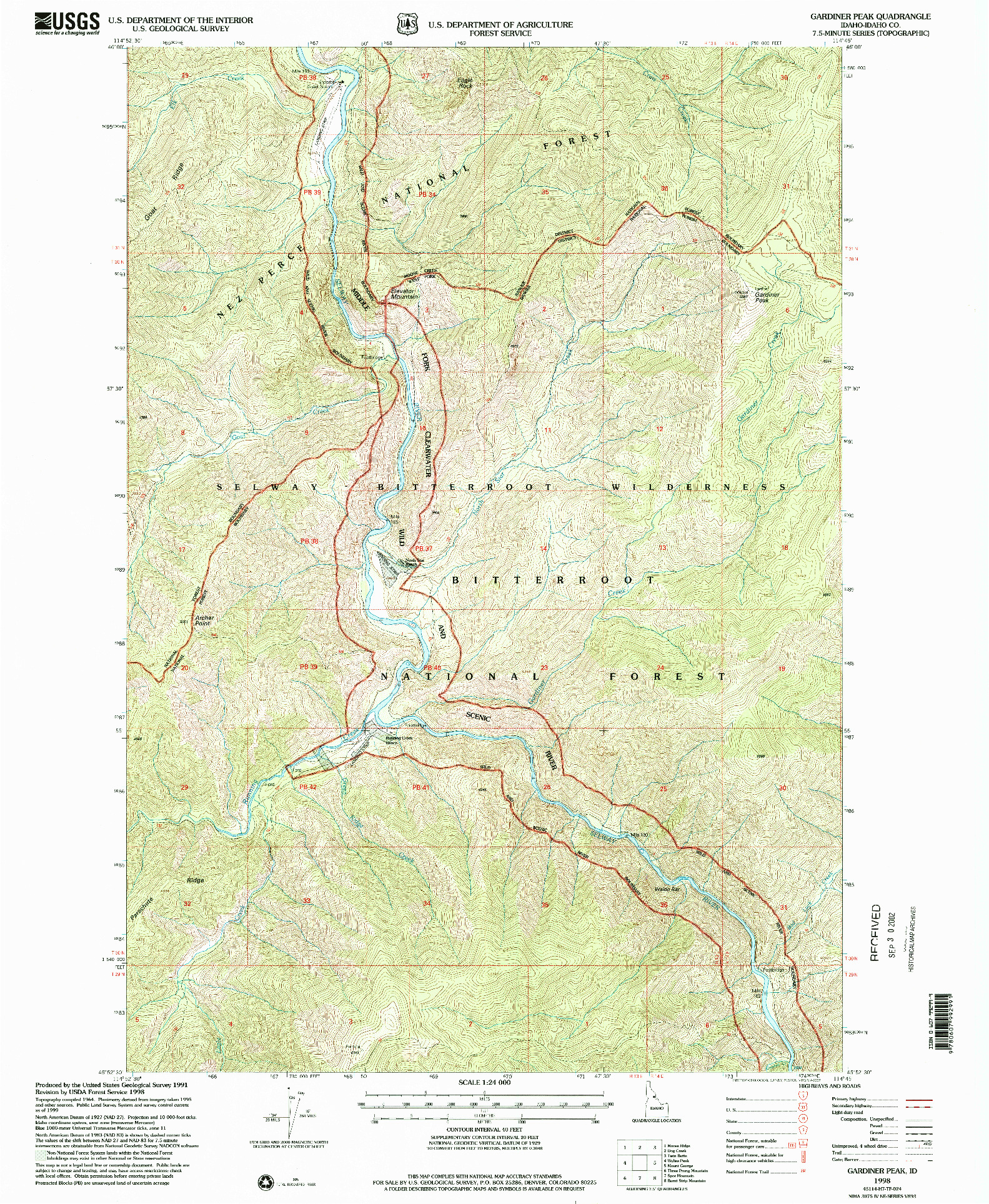 USGS 1:24000-SCALE QUADRANGLE FOR GARDINER PEAK, ID 1998