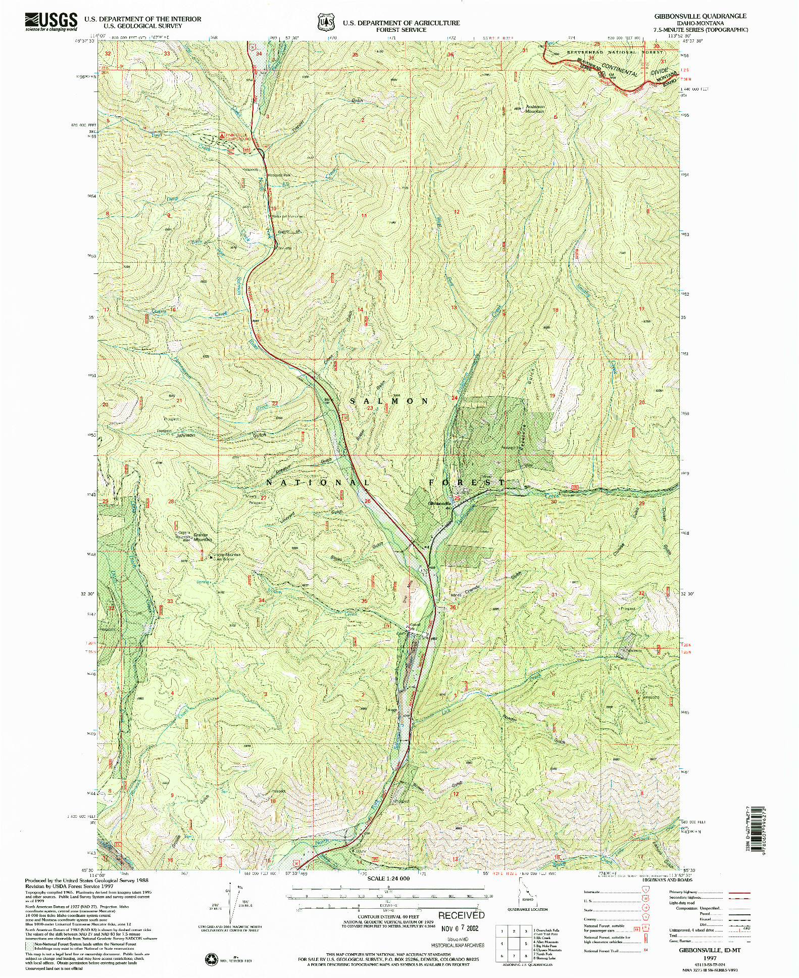 USGS 1:24000-SCALE QUADRANGLE FOR GIBBONSVILLE, ID 1997