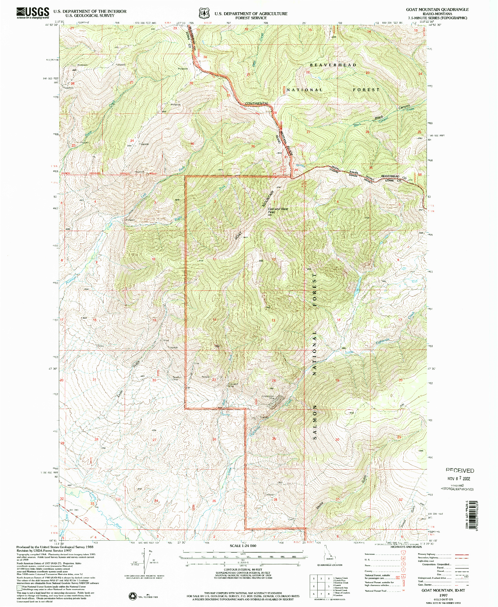 USGS 1:24000-SCALE QUADRANGLE FOR GOAT MOUNTAIN, ID 1997