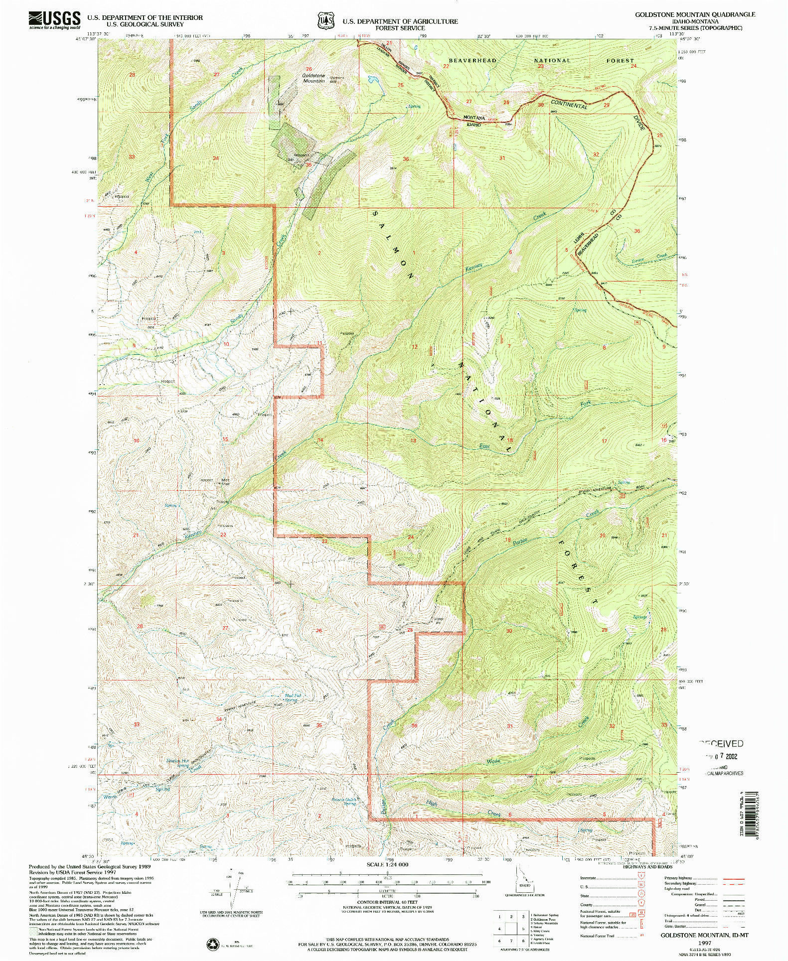 USGS 1:24000-SCALE QUADRANGLE FOR GOLDSTONE MOUNTAIN, ID 1997