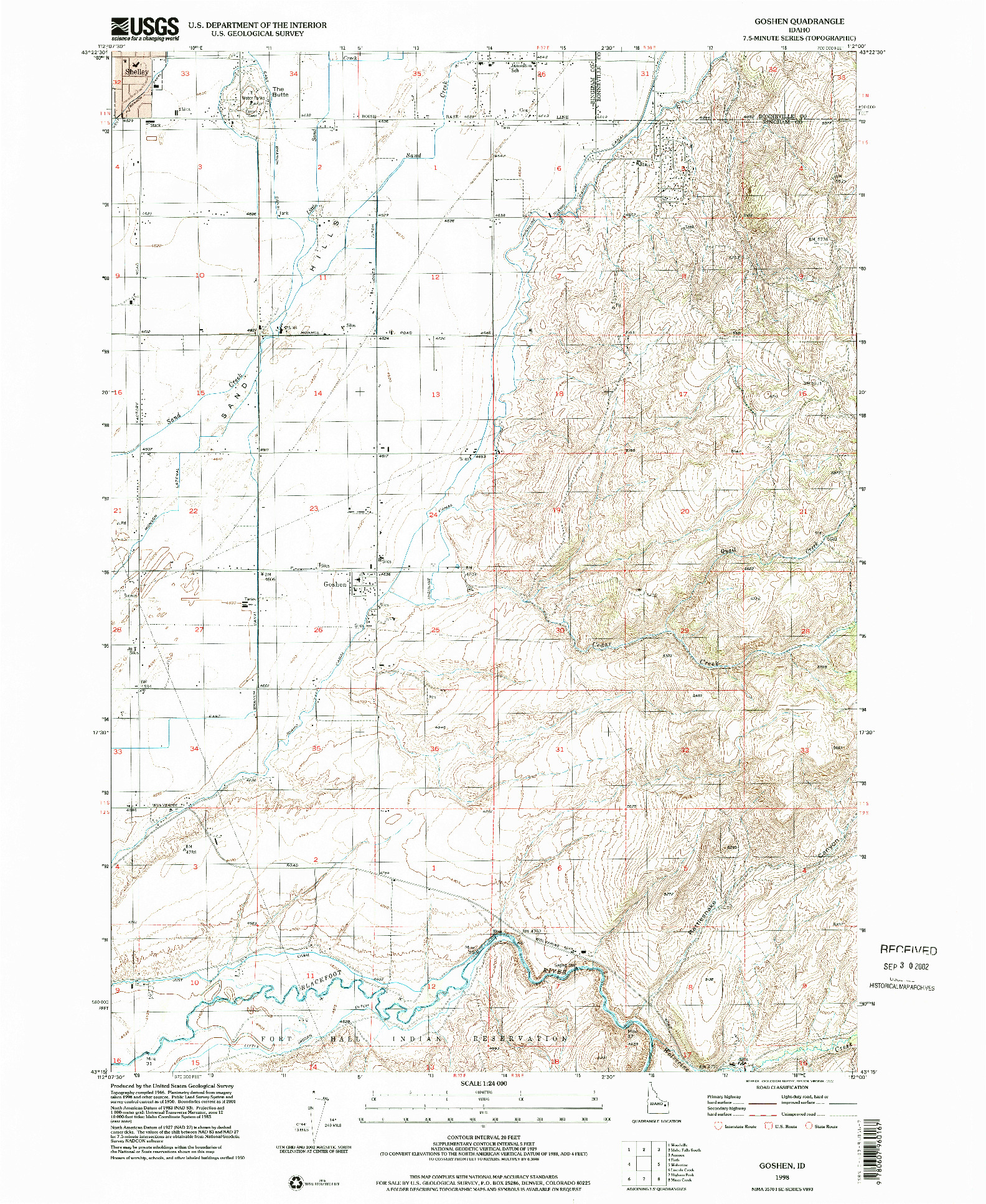 USGS 1:24000-SCALE QUADRANGLE FOR GOSHEN, ID 1998