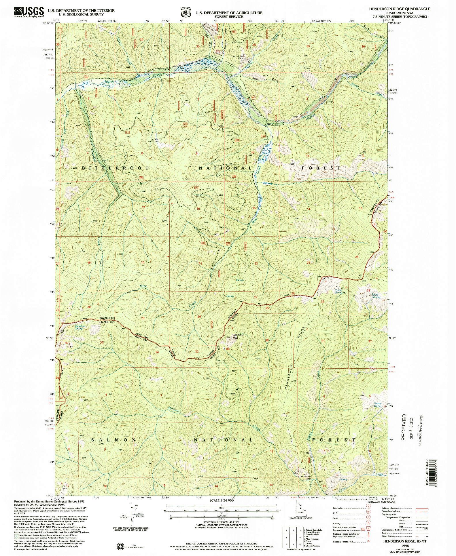 USGS 1:24000-SCALE QUADRANGLE FOR HENDERSON RIDGE, ID 1998