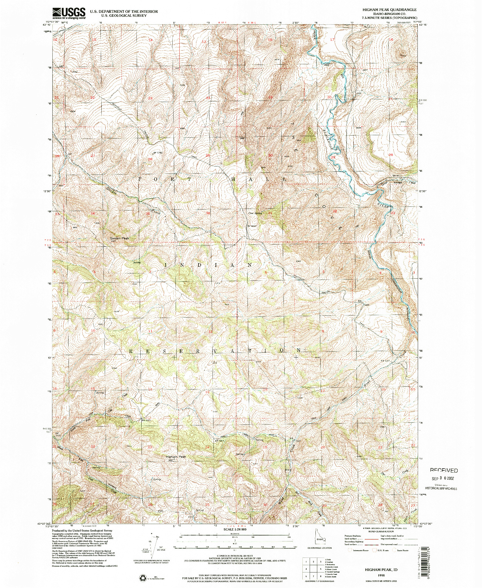 USGS 1:24000-SCALE QUADRANGLE FOR HIGHAM PEAK, ID 1998