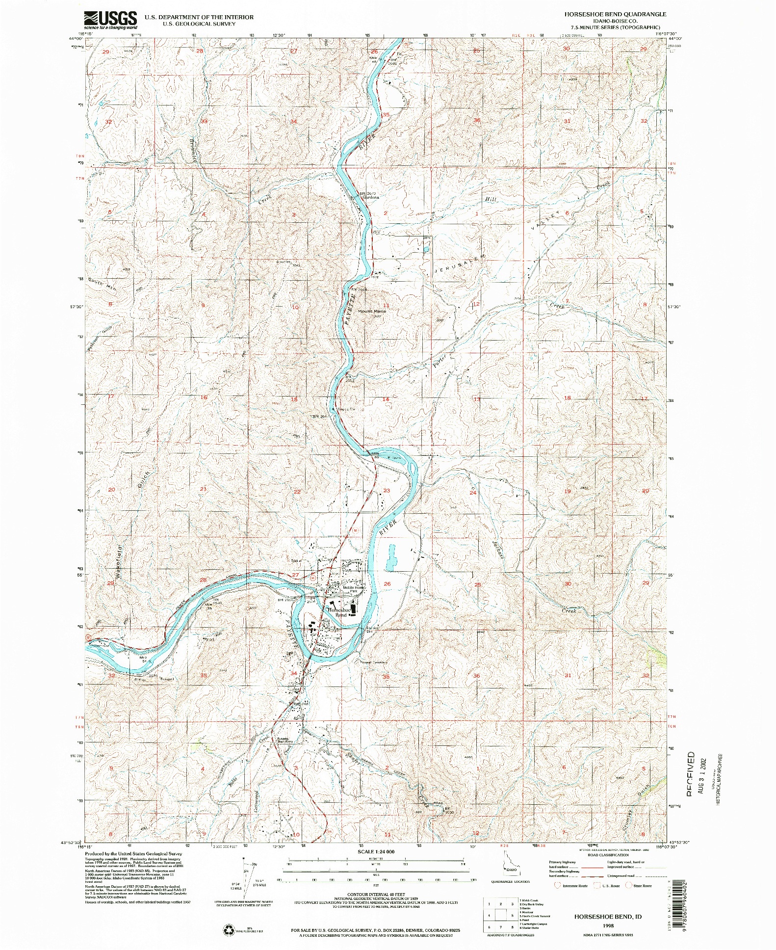 USGS 1:24000-SCALE QUADRANGLE FOR HORSESHOE BEND, ID 1998