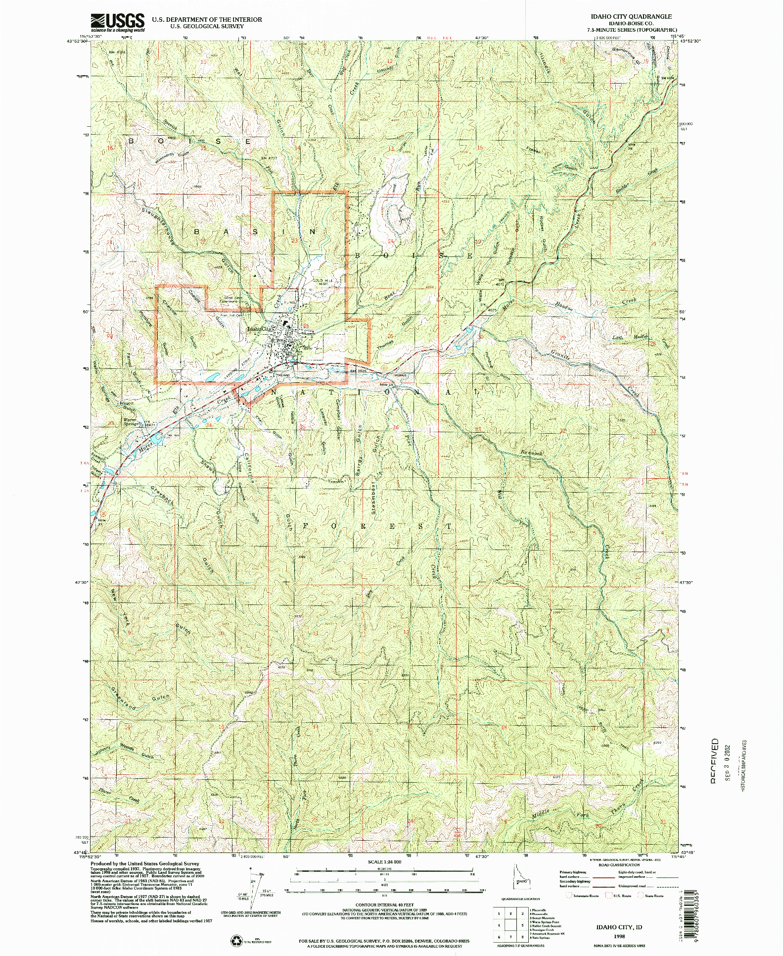 USGS 1:24000-SCALE QUADRANGLE FOR IDAHO CITY, ID 1998