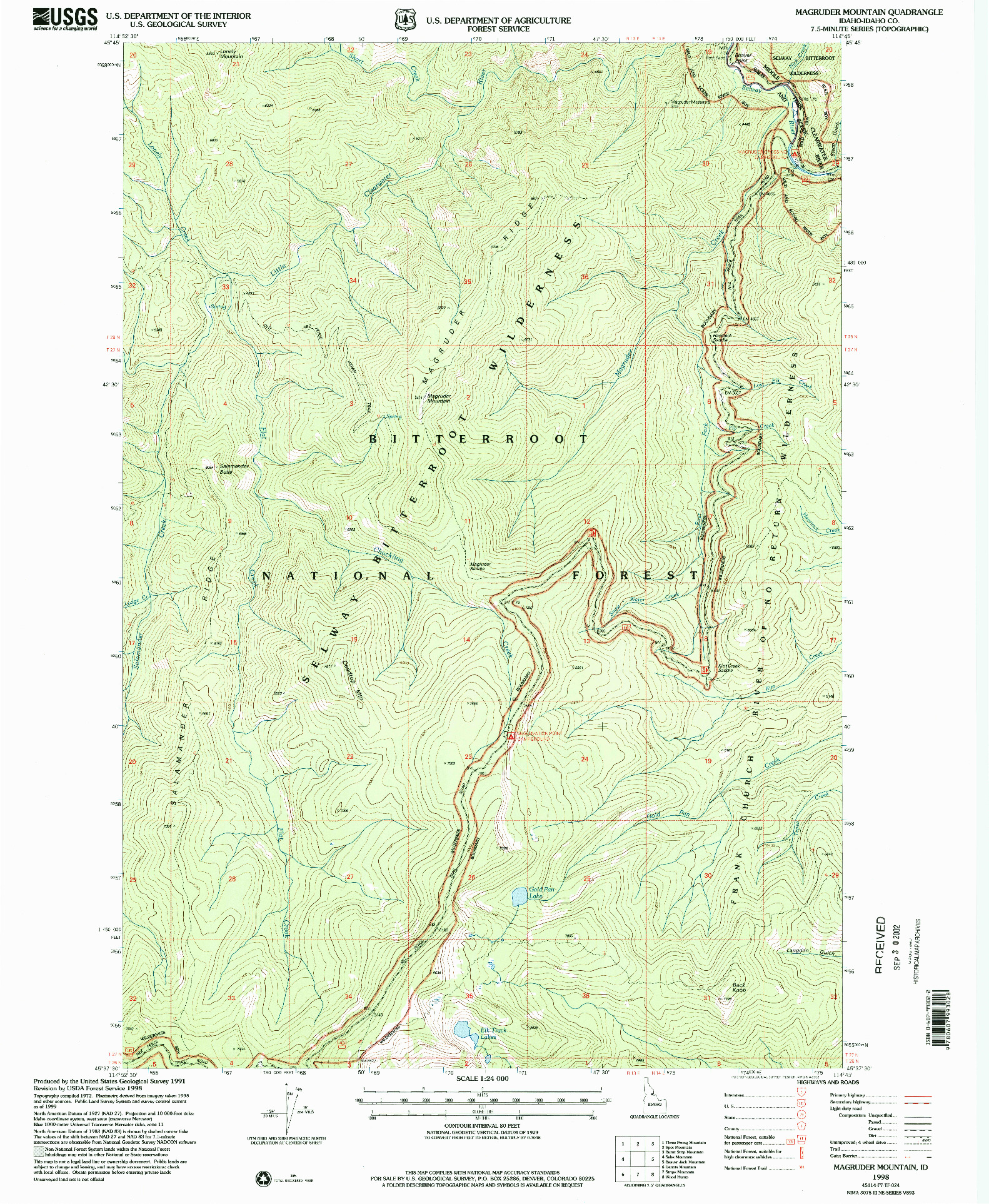 USGS 1:24000-SCALE QUADRANGLE FOR MAGRUDER MOUNTAIN, ID 1998
