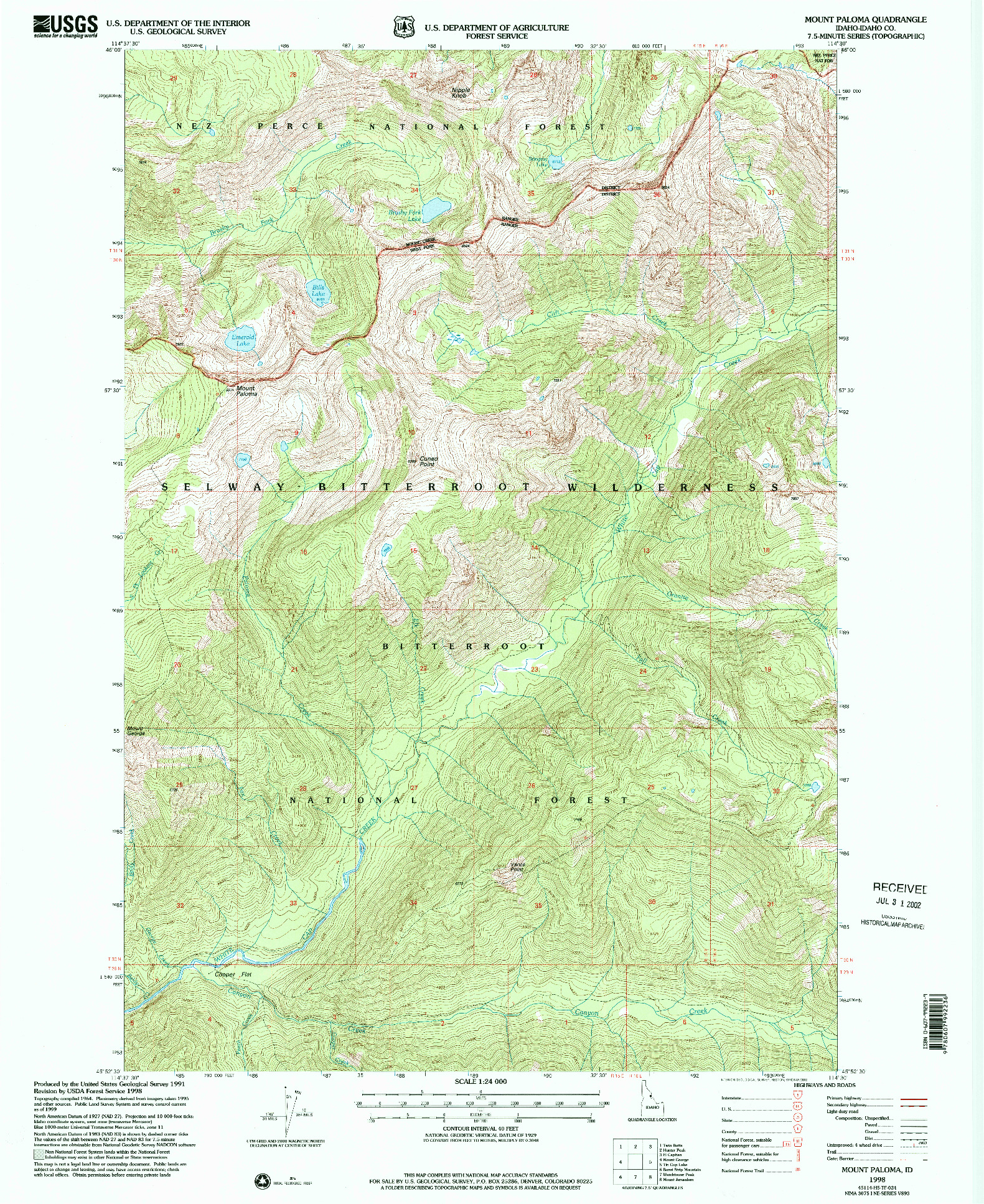 USGS 1:24000-SCALE QUADRANGLE FOR MOUNT PALOMA, ID 1998