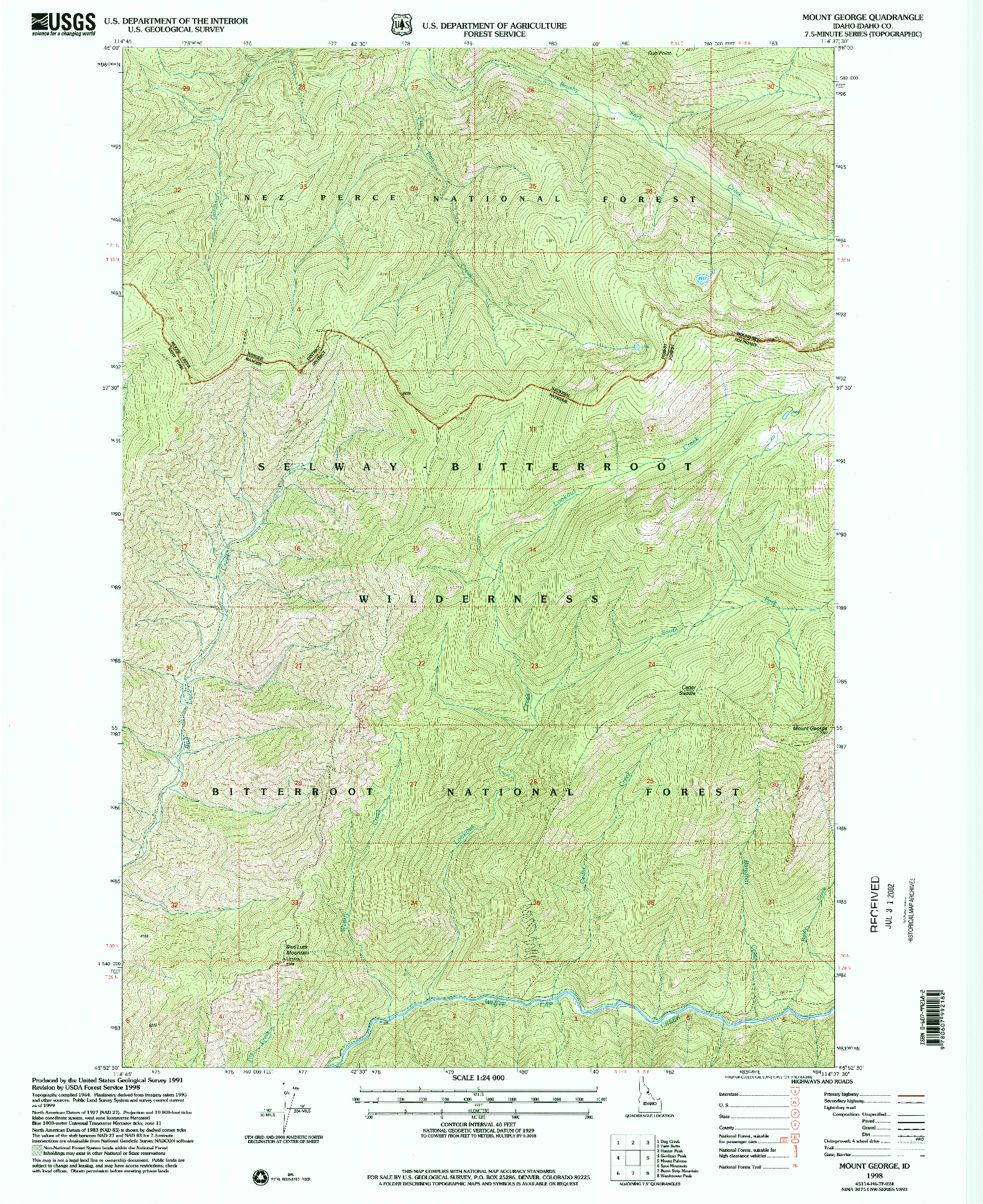 USGS 1:24000-SCALE QUADRANGLE FOR MT GEORGE, ID 1998