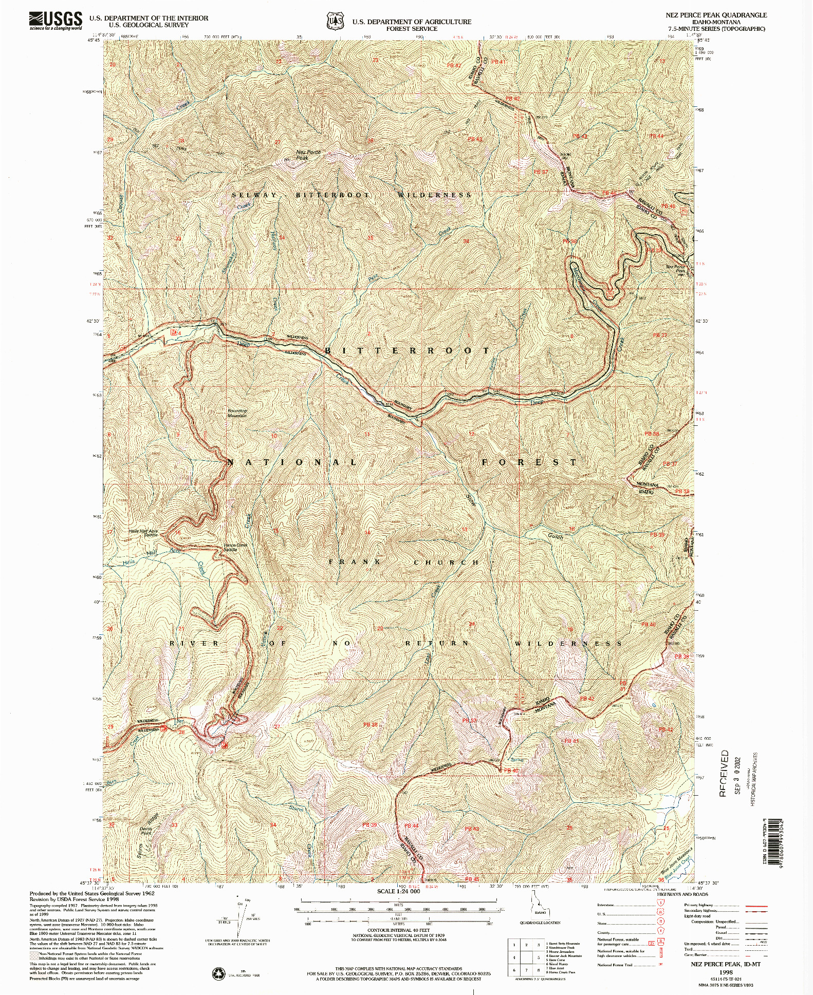 USGS 1:24000-SCALE QUADRANGLE FOR NEZ PERCE PEAK, ID 1998