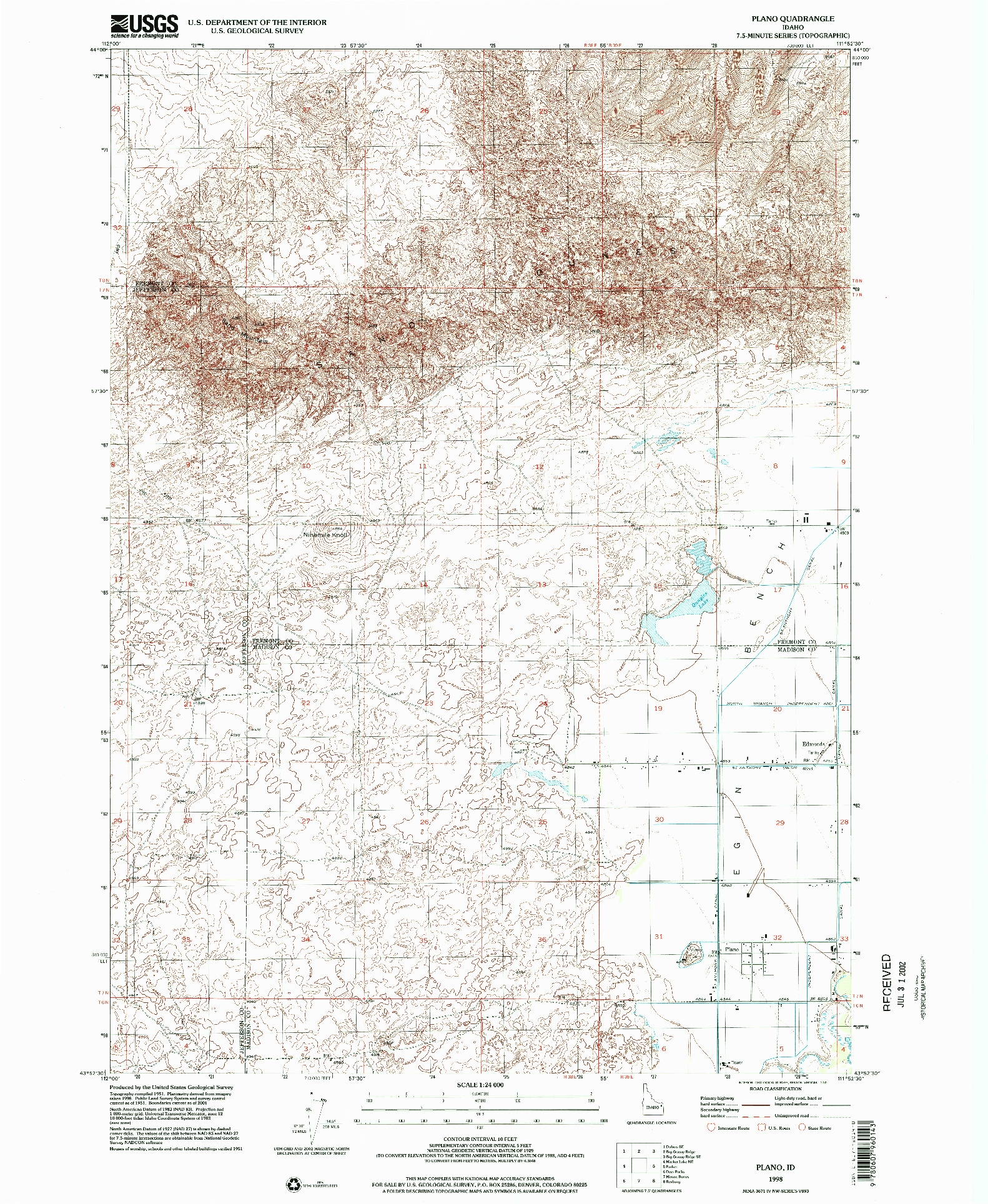 USGS 1:24000-SCALE QUADRANGLE FOR PLANO, ID 1998
