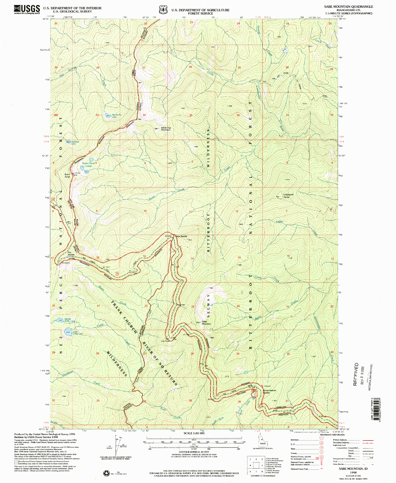 USGS 1:24000-SCALE QUADRANGLE FOR SABE MOUNTAIN, ID 1998