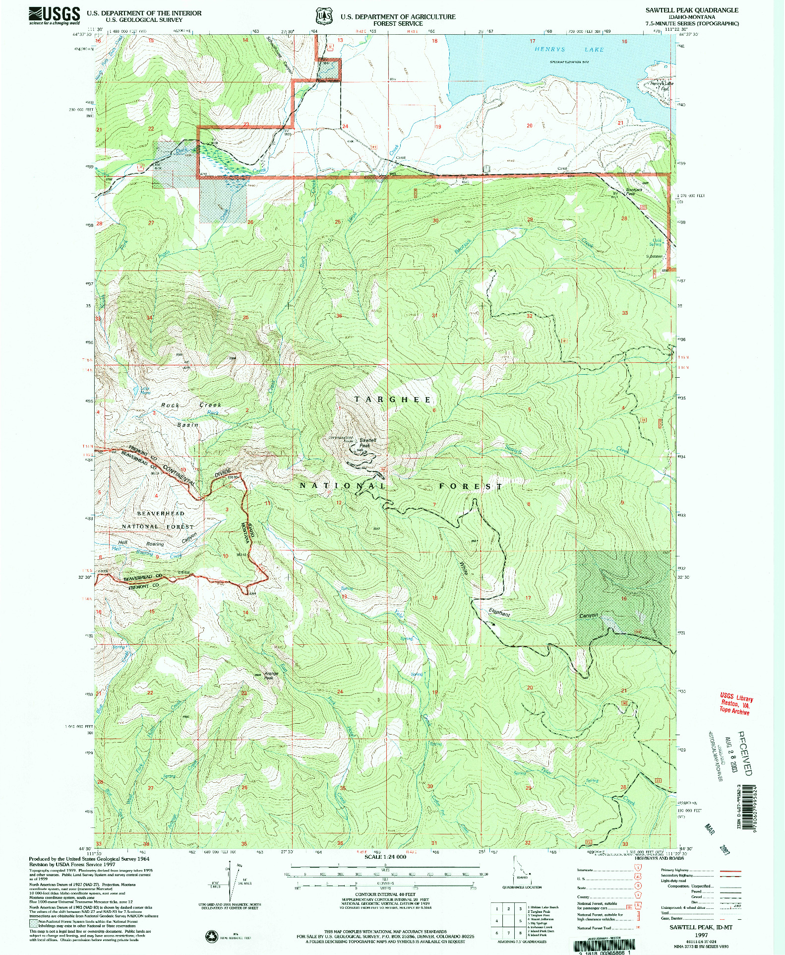 USGS 1:24000-SCALE QUADRANGLE FOR SAWTELL PEAK, ID 1997