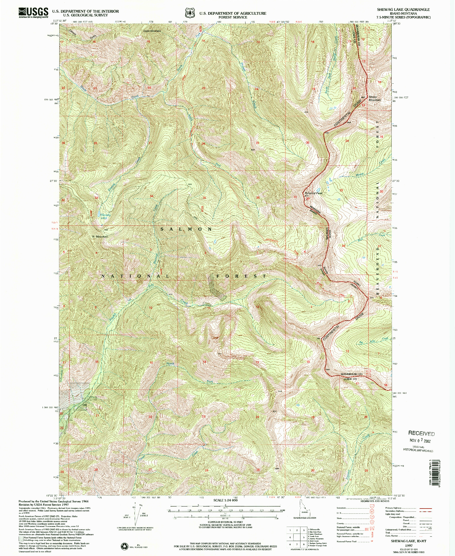 USGS 1:24000-SCALE QUADRANGLE FOR SHEWAG LAKE, ID 1997