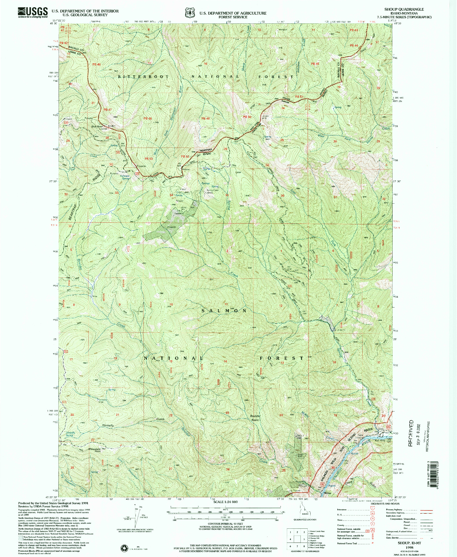 USGS 1:24000-SCALE QUADRANGLE FOR SHOUP, ID 1998