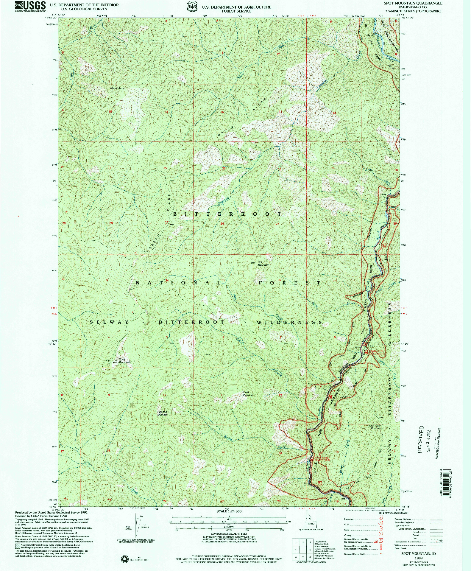 USGS 1:24000-SCALE QUADRANGLE FOR SPOT MOUNTAIN, ID 1998