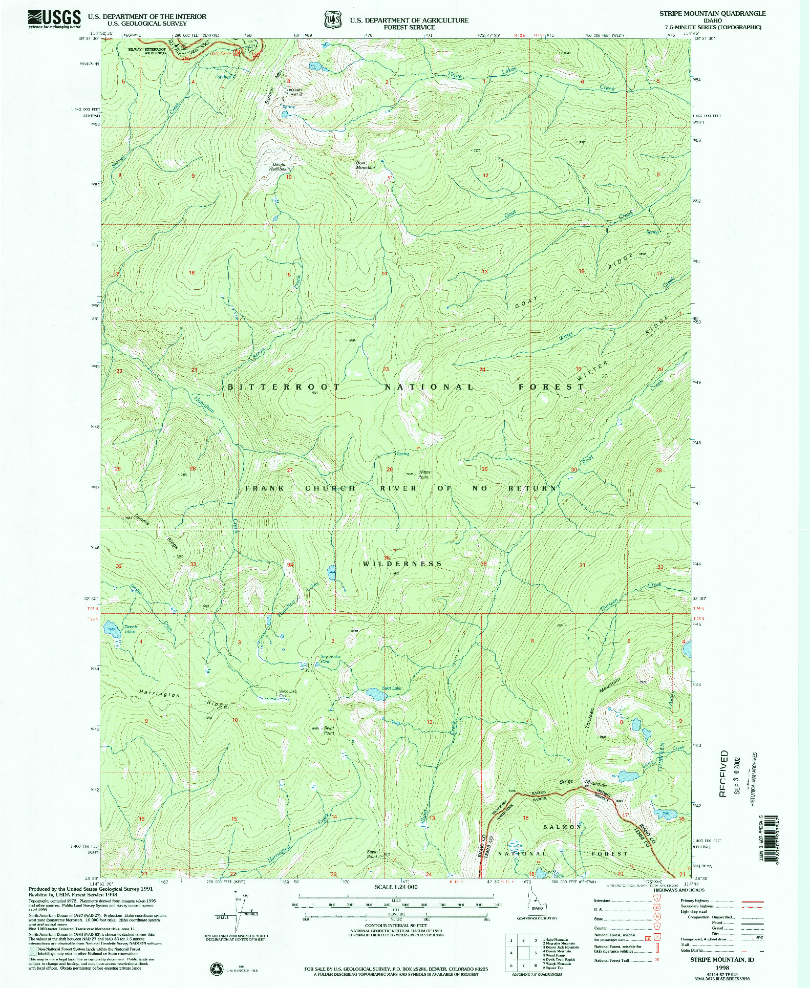 USGS 1:24000-SCALE QUADRANGLE FOR STRIPE MOUNTAIN, ID 1998