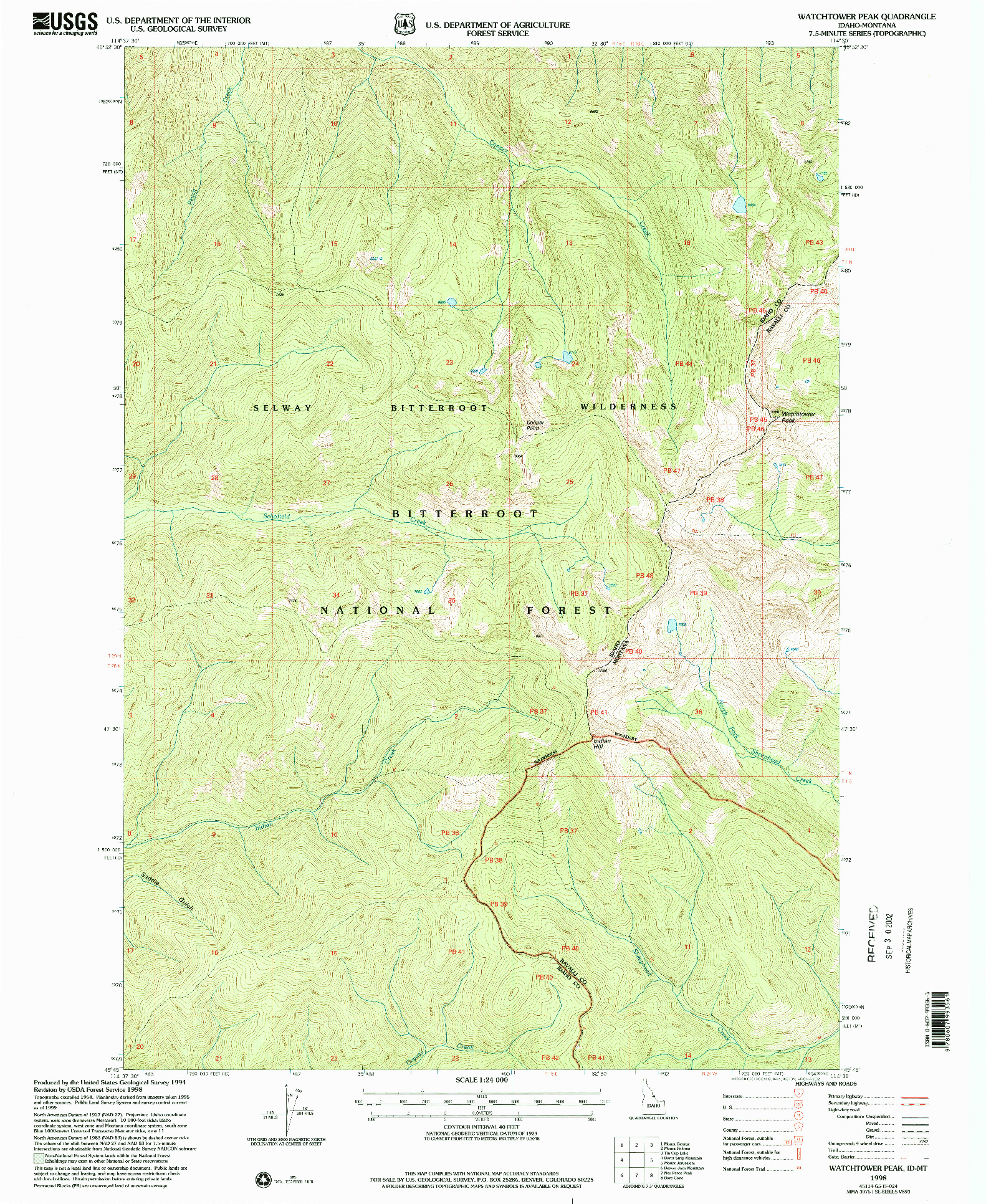 USGS 1:24000-SCALE QUADRANGLE FOR WATCHTOWER PEAK, ID 1998