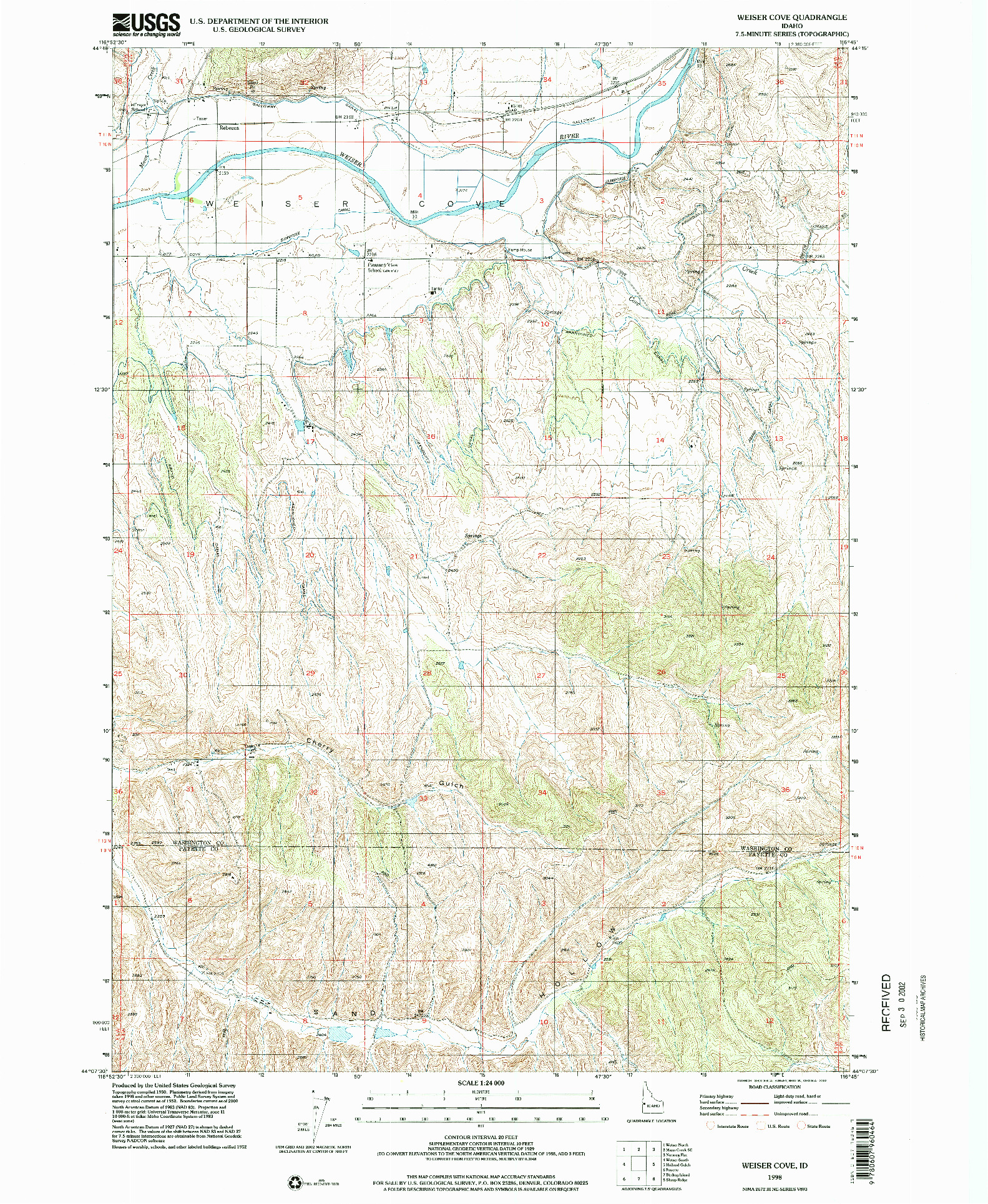 USGS 1:24000-SCALE QUADRANGLE FOR WEISER COVE, ID 1998