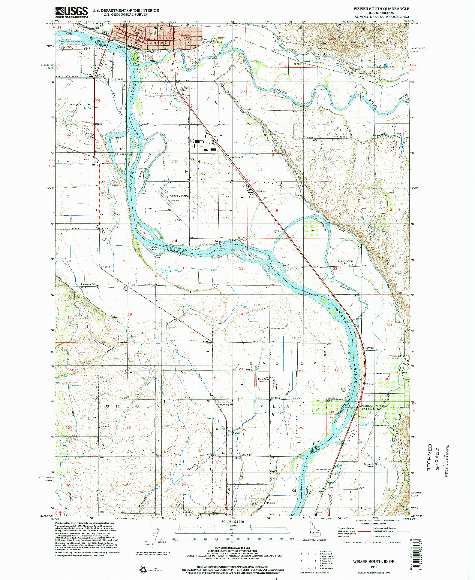 USGS 1:24000-SCALE QUADRANGLE FOR WEISER SOUTH, ID 1998