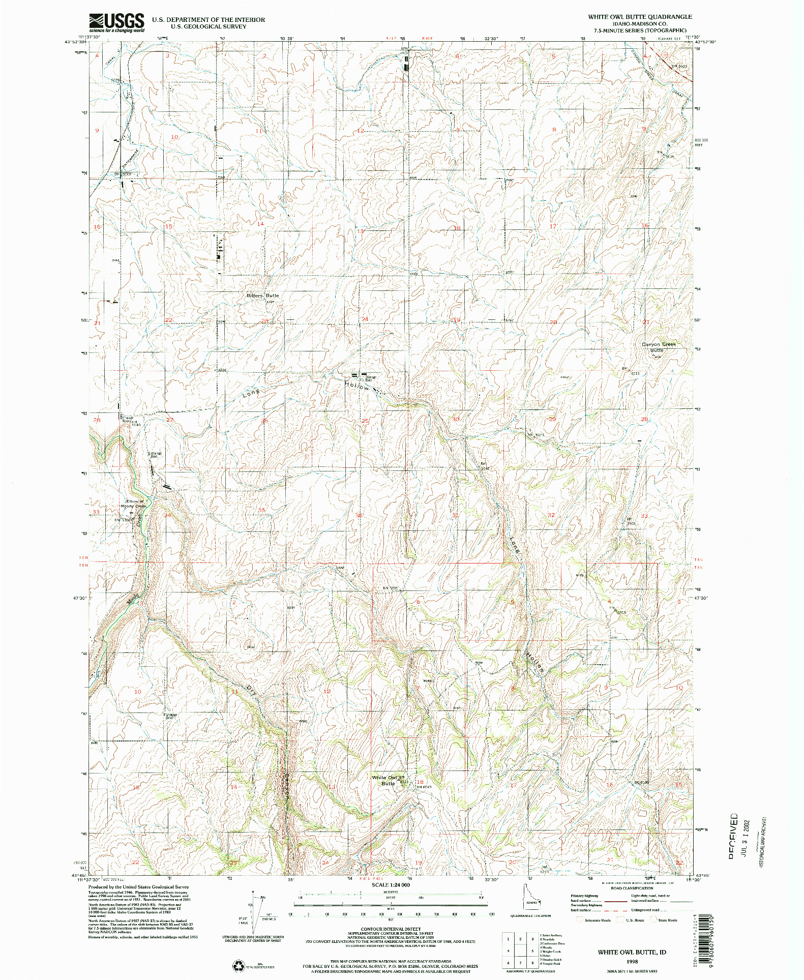 USGS 1:24000-SCALE QUADRANGLE FOR WHITE OWL BUTTE, ID 1998